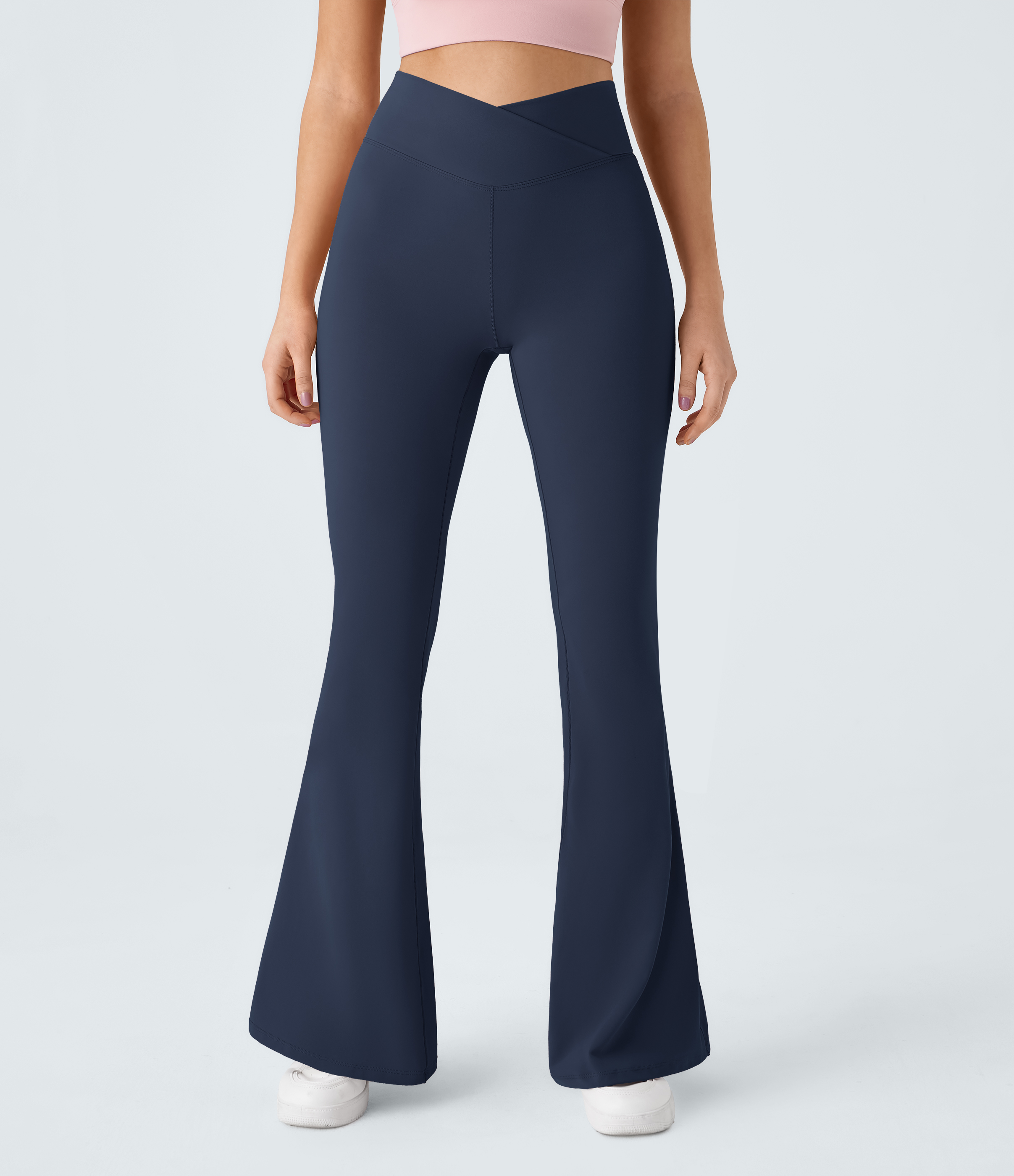 Halara Crossover High Waisted Back Pocket Super Flare Leggings  - Oceana - L(petite) gym leggings leggings with pockets 