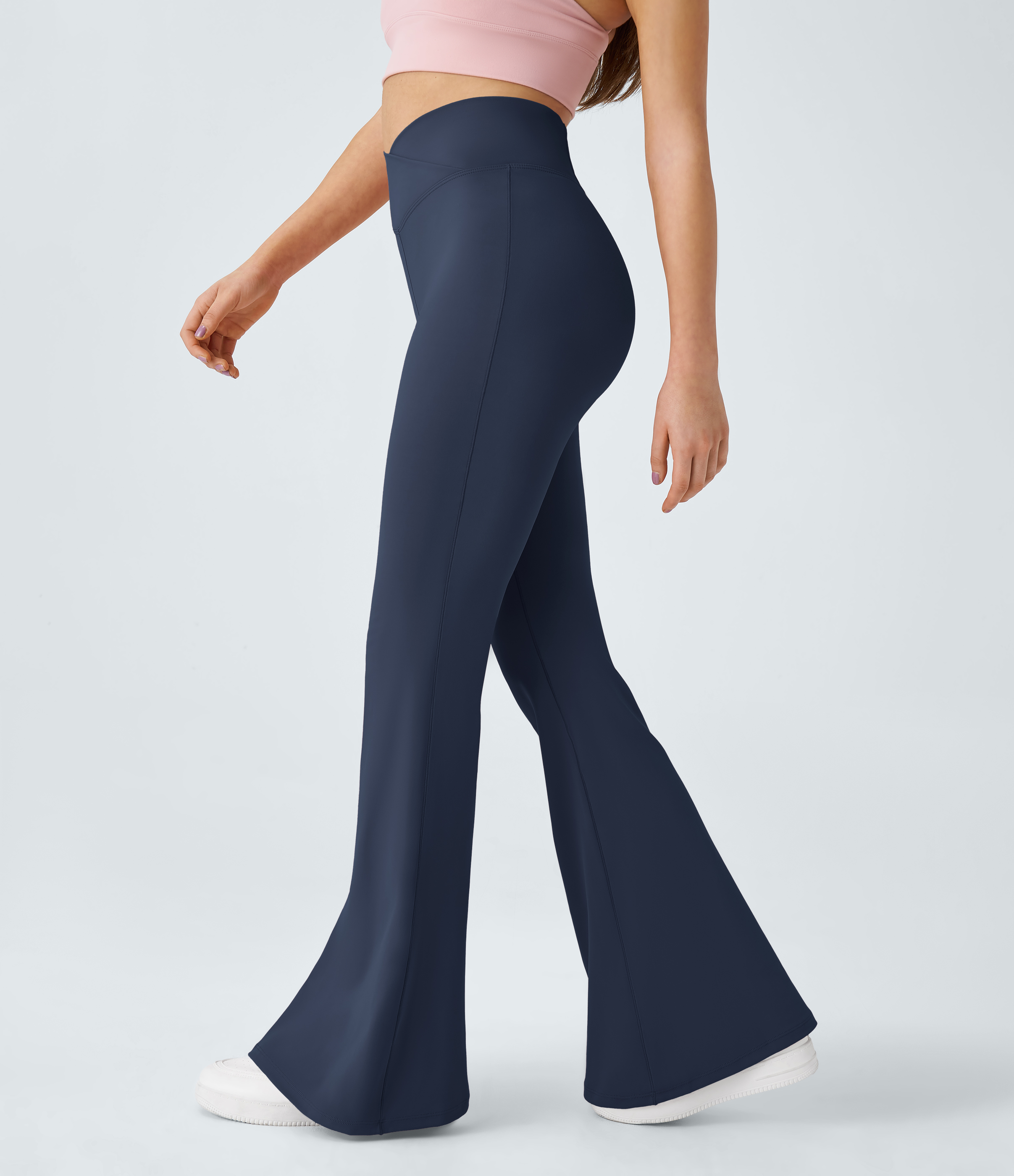 Halara Crossover High Waisted Back Pocket Super Flare Leggings  - Oceana - L(petite) gym leggings leggings with pockets 