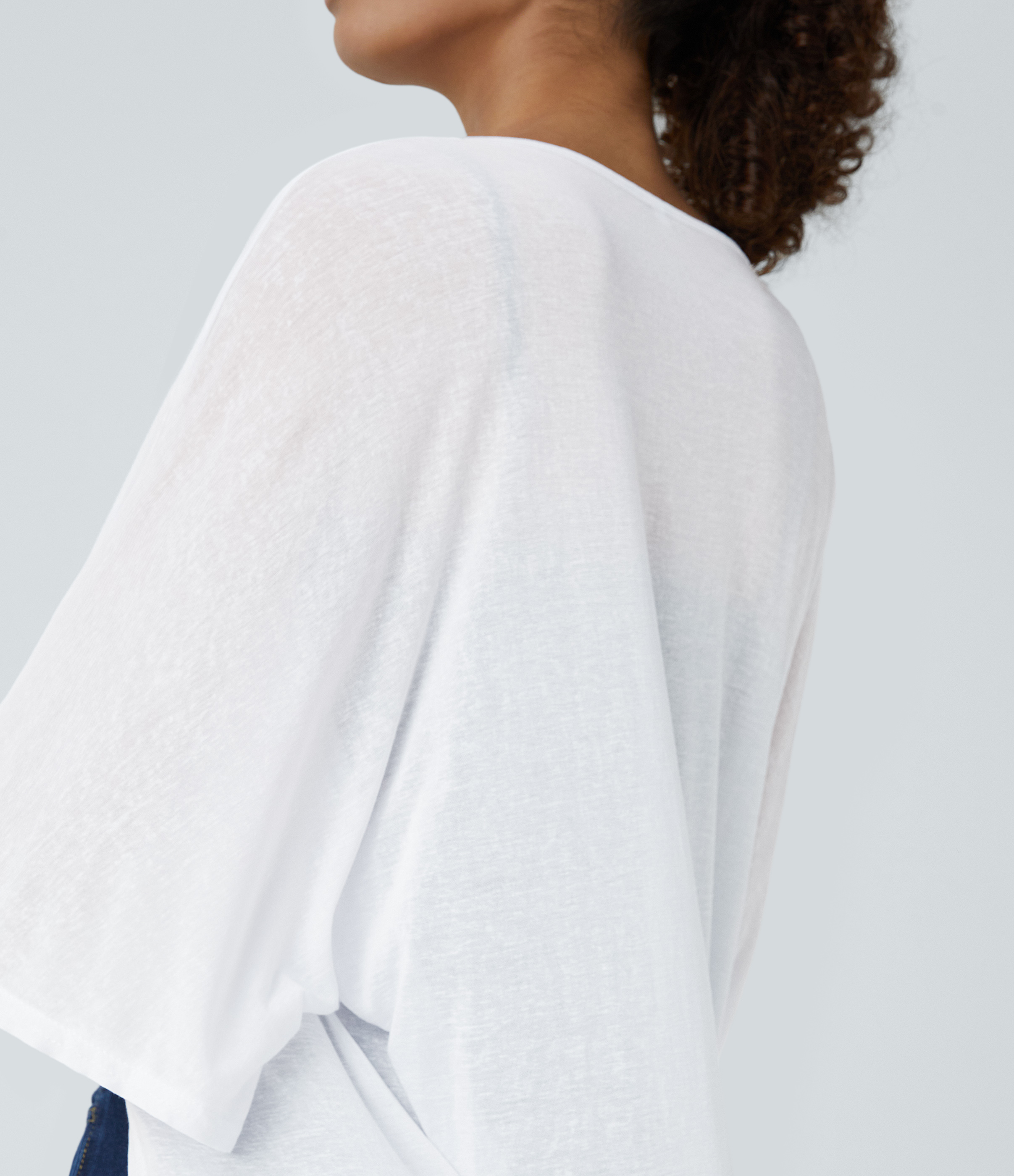Halara Sheer Three Quarter Sleeve Casual Kimono Cardigan  - White - M 