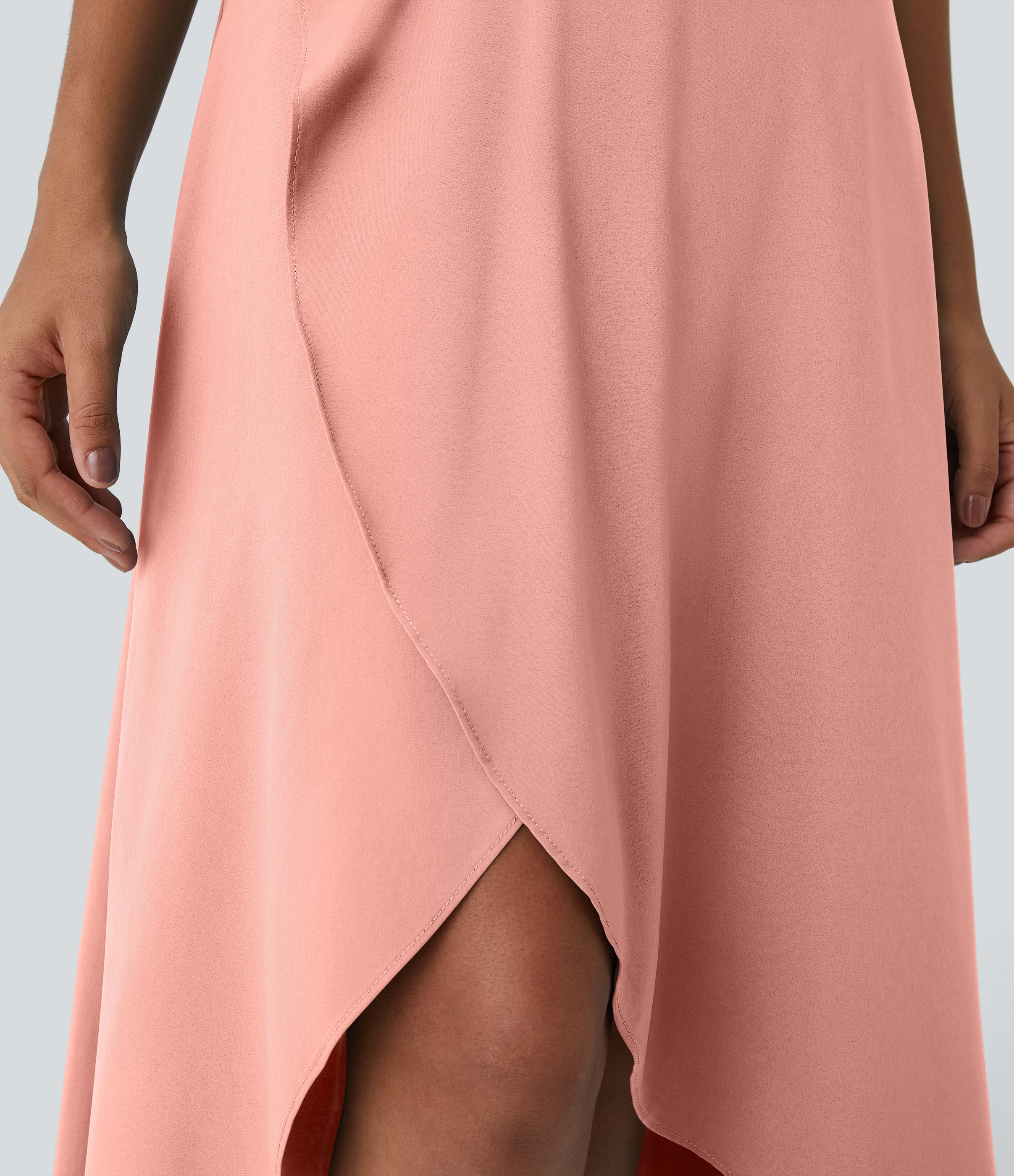 Halara Breezefulв„ў High Waisted High Low Ruffle 2-in-1 Flowy Quick Dry Casual Regular Maxi Skirt  - Peach Melba - XL(regular) 