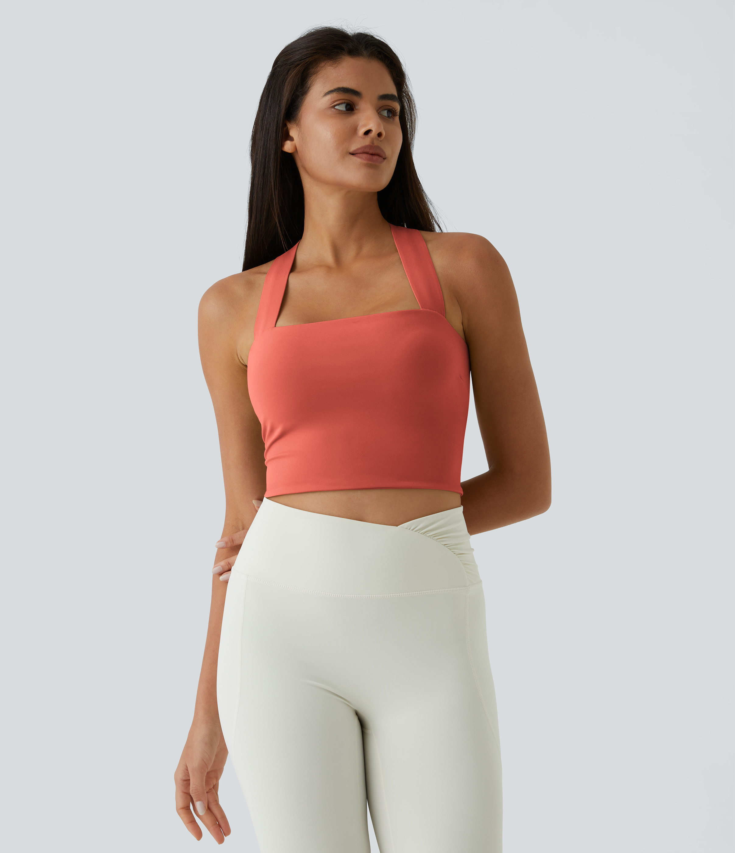 Halara Softlyzeroв„ў Airy Backless Padded Crisscross Tie Back Cool Touch Workout Cropped Tank Top Tank Top - Paprika - L golf tops halter top 