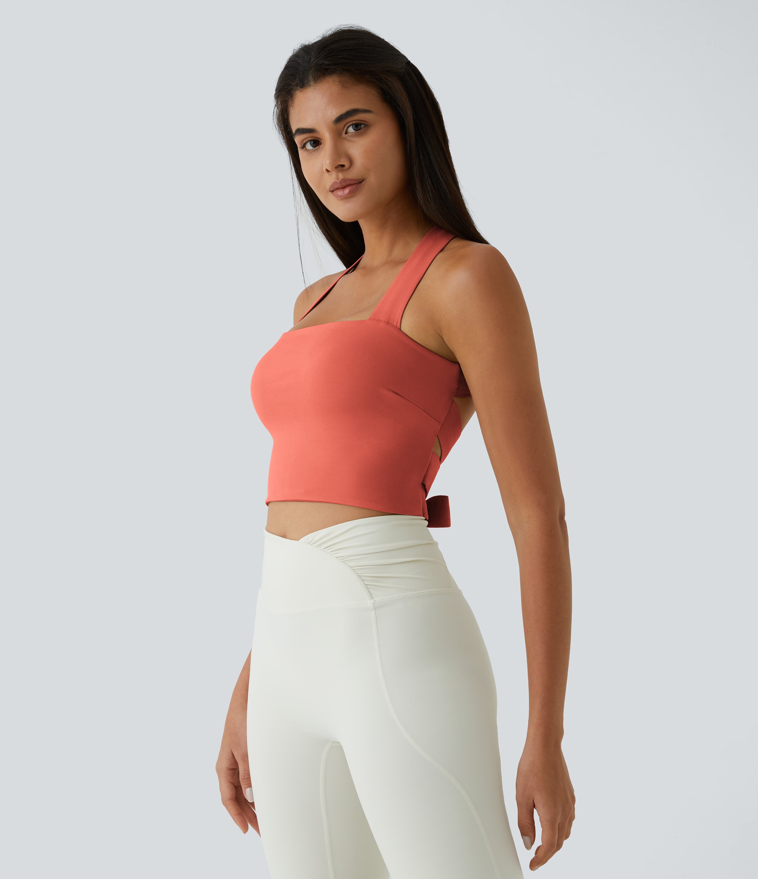 Halara Softlyzeroв„ў Airy Backless Padded Crisscross Tie Back Cool Touch Workout Cropped Tank Top Tank Top - Paprika - L golf tops halter top 