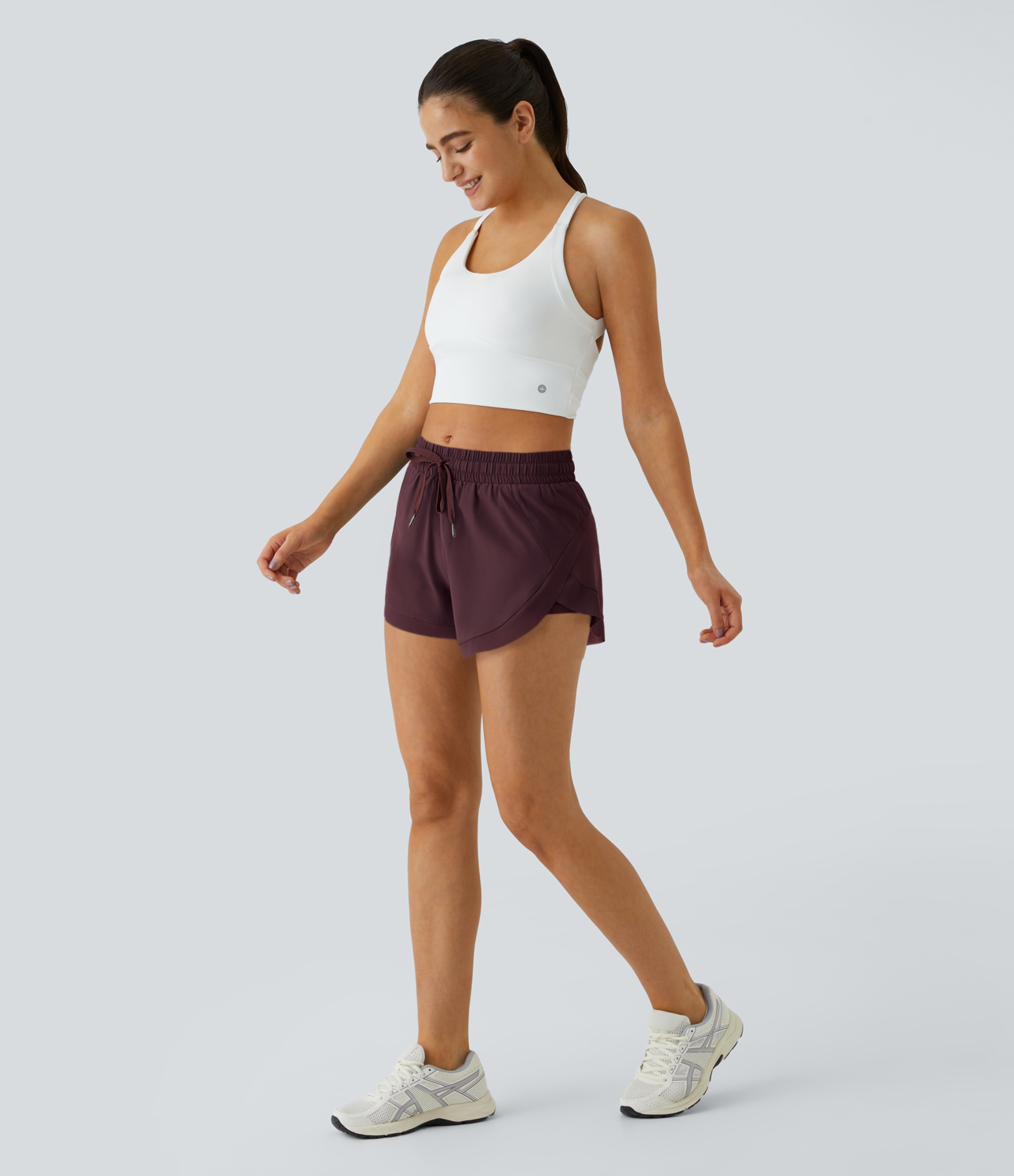 Halara Drawstring Contrast Flowy Mesh 2-in-1 Shorts Gym Short - Winetasting - S booty shorts compression shorts yoga shorts 