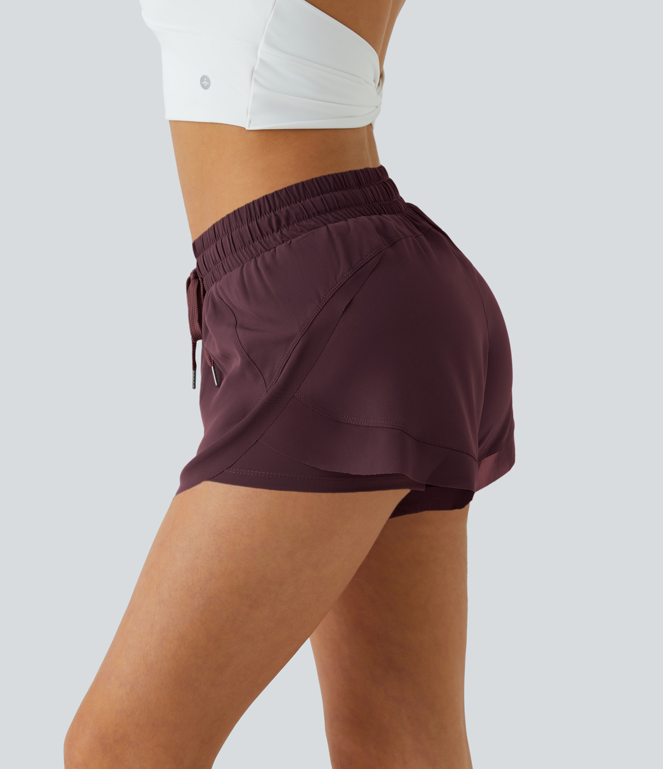 Halara Drawstring Contrast Flowy Mesh 2-in-1 Shorts Gym Short - Winetasting - S booty shorts compression shorts yoga shorts 