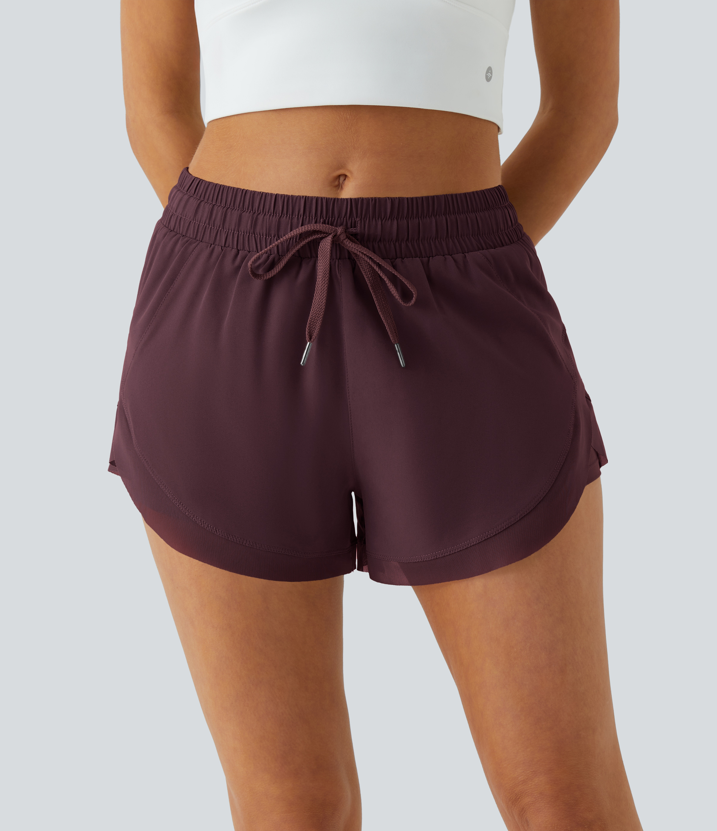 Halara Drawstring Contrast Flowy Mesh 2-in-1 Shorts Gym Short - Winetasting - S booty shorts compression shorts yoga shorts 