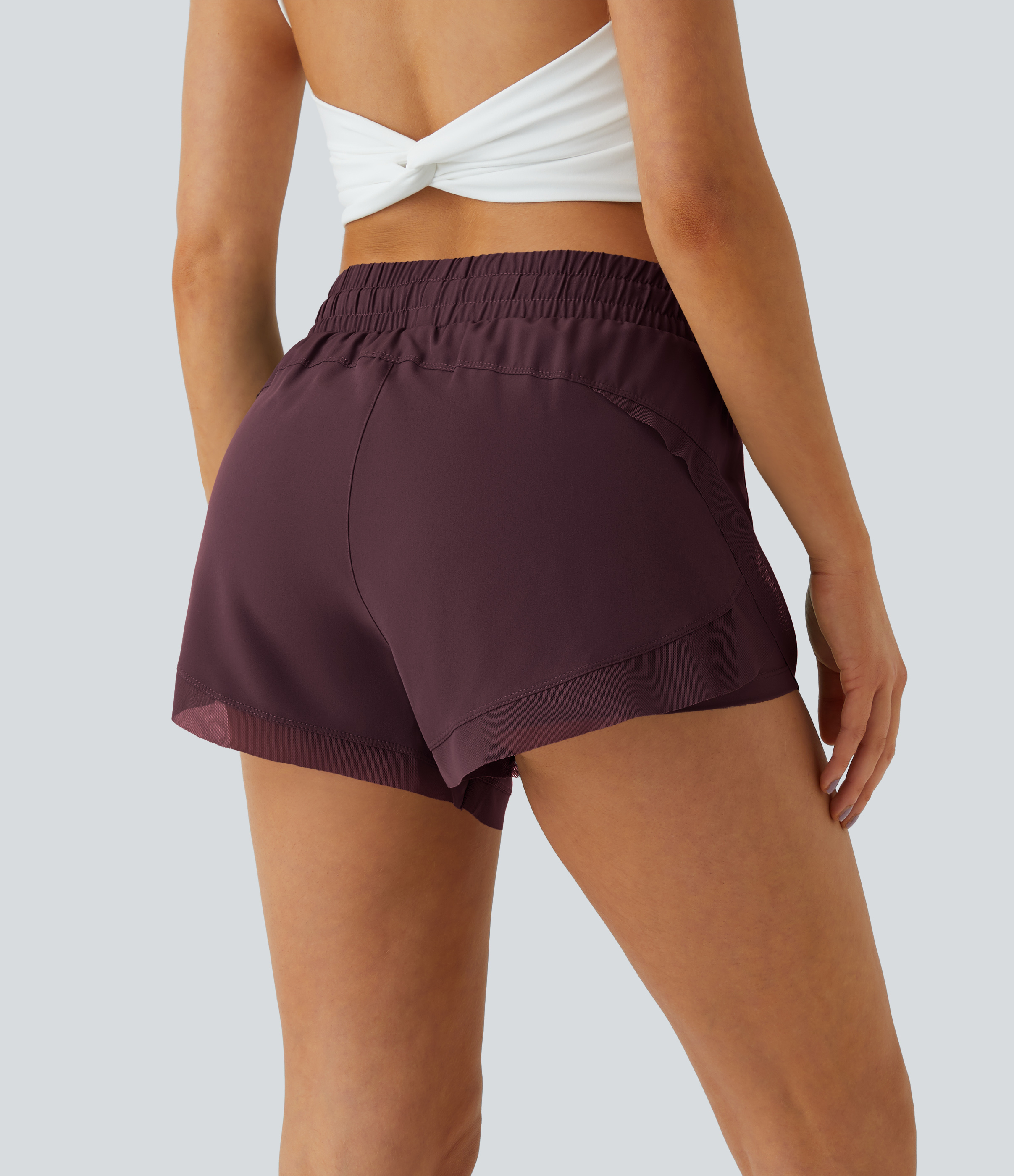 Halara Drawstring Contrast Flowy Mesh 2-in-1 Shorts Gym Short - Winetasting - S booty shorts compression shorts yoga shorts 