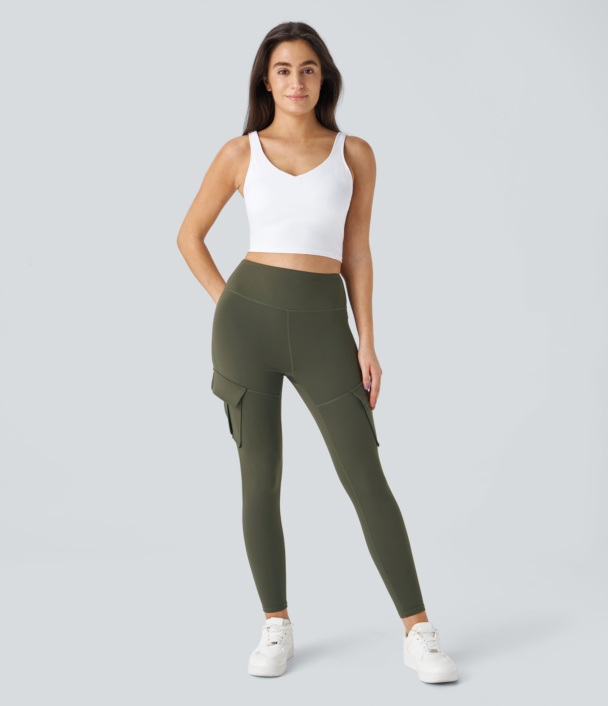 Halara High Waisted Cargo Pocket Skinny Yoga 7/8 Leggings  - Forest Night - XL gym leggings leggings with pockets leggings with butt lift 