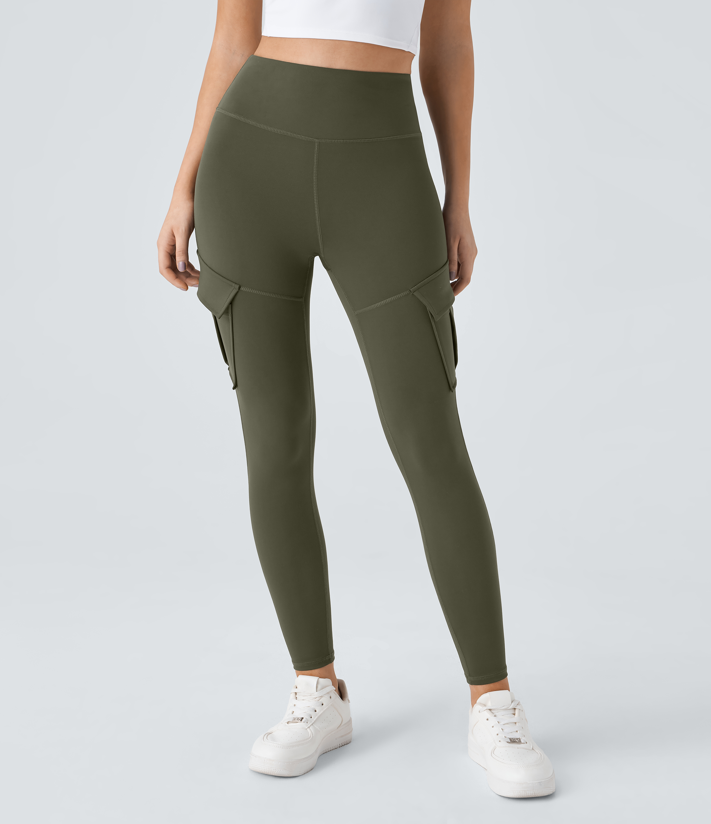 Halara High Waisted Cargo Pocket Skinny Yoga 7/8 Leggings  - Forest Night - XL gym leggings leggings with pockets leggings with butt lift 