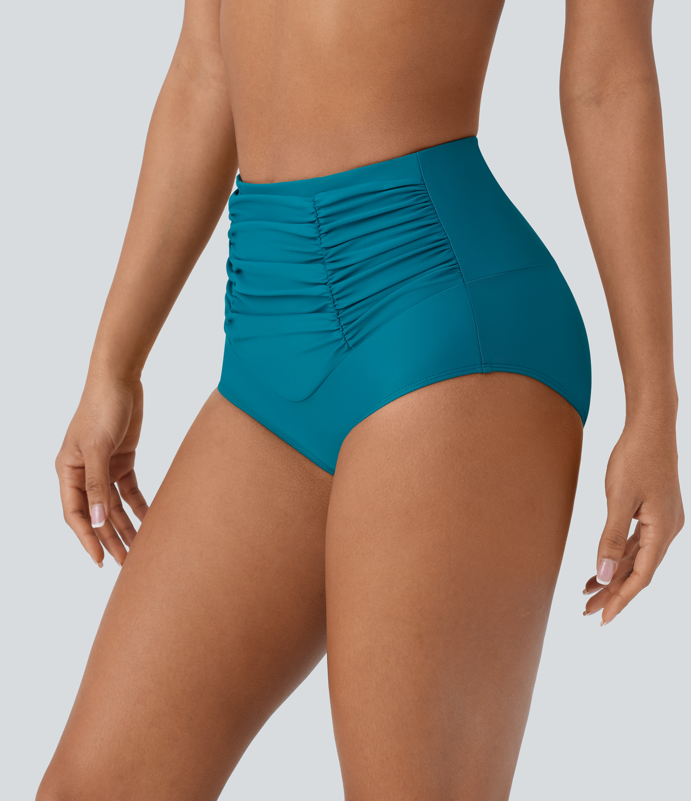 High Waisted Tummy Control Ruched Bikini Bottom Swimsuit