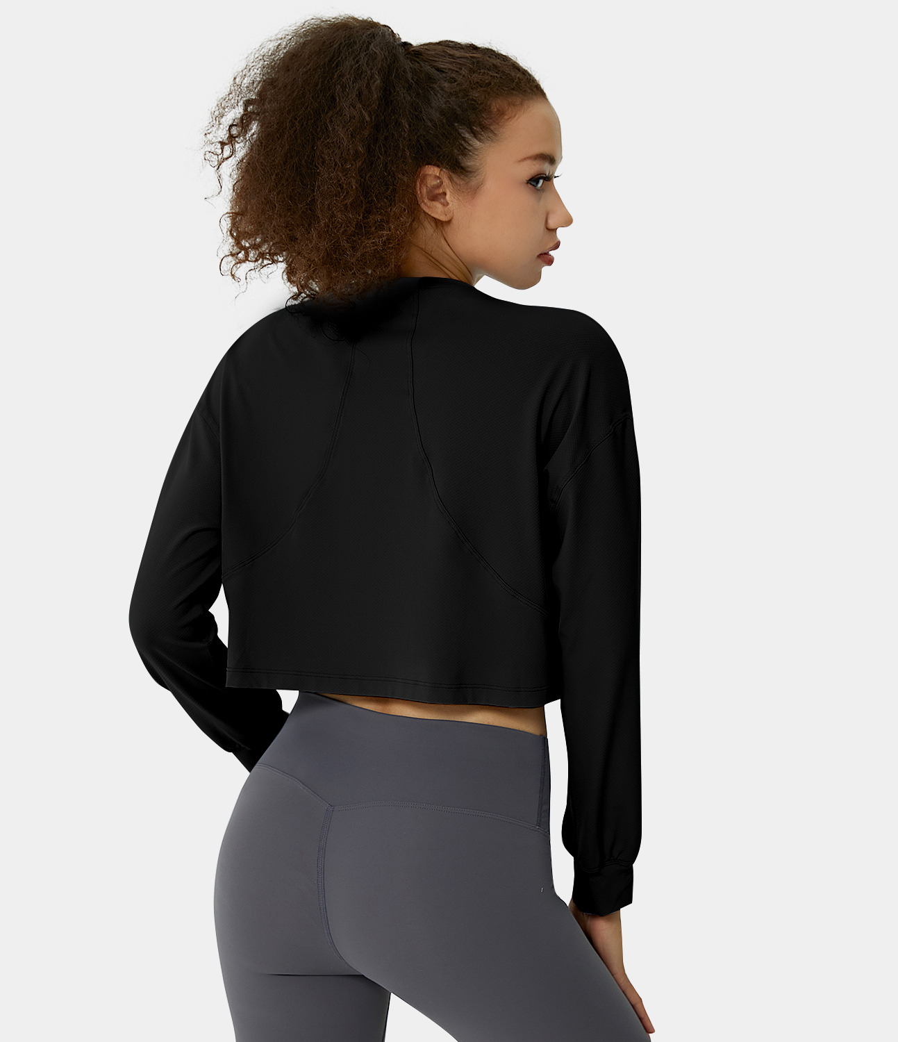 Halara Dropped Shoulder Long Sleeve Cropped Sports Top  - Black - XL 