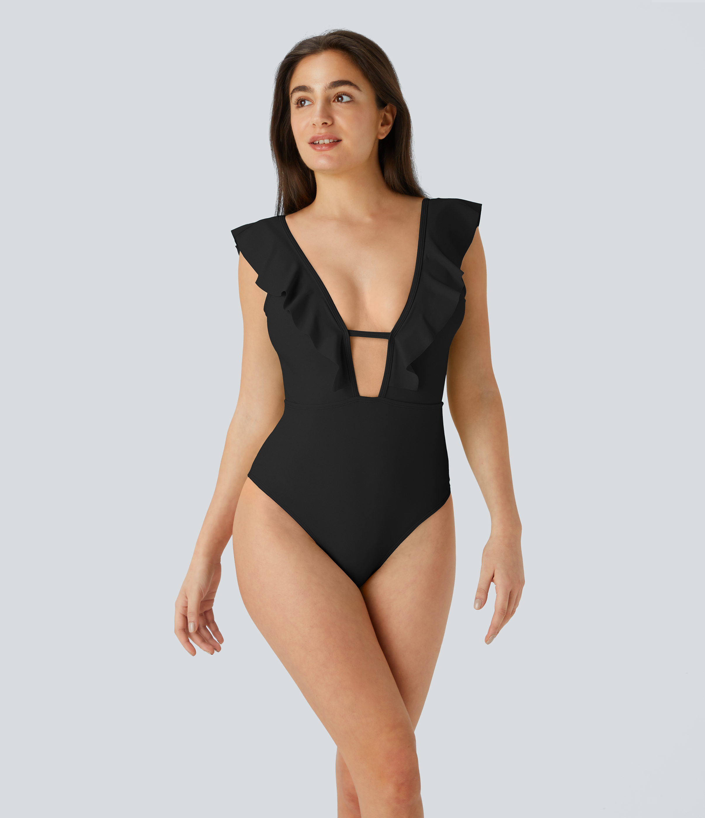 Women's Deep V Neck Ruffle One Piece Swimsuit - Halara