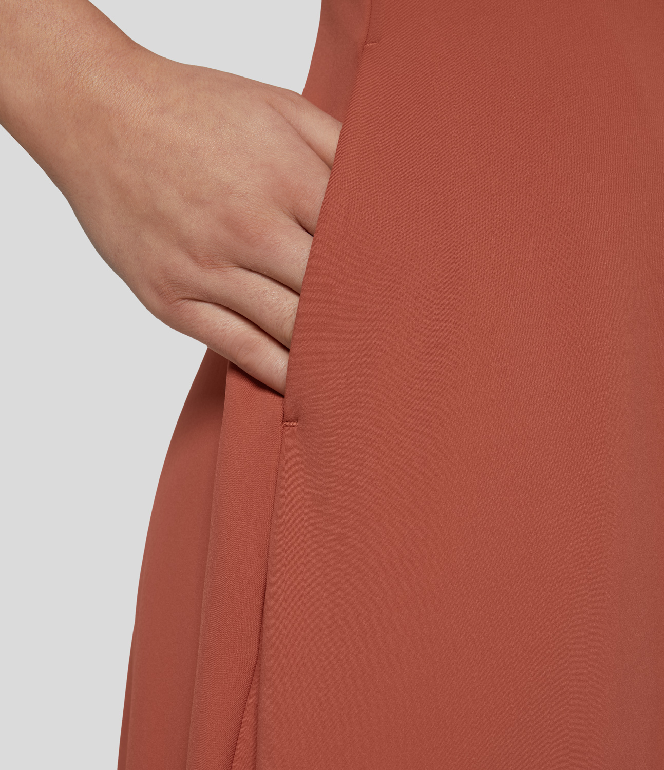 Halara Softlyzeroв„ў Eco Round Neck Side Pocket Corset Plicated Flare Midi Work Dress Casual Dress - Cinnabar - L slip dress beach dress 