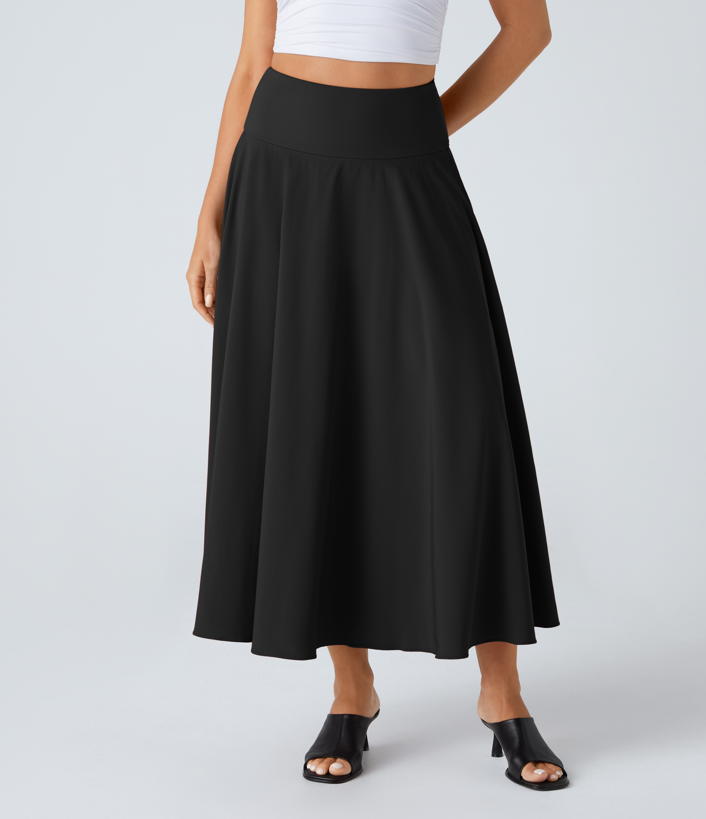 Halara Breezefulв„ў High Waisted Tie Back Side Pocket 2-in-1 Flowy Quick Dry Midi Casual Skirt  - Black - M(regular) 
