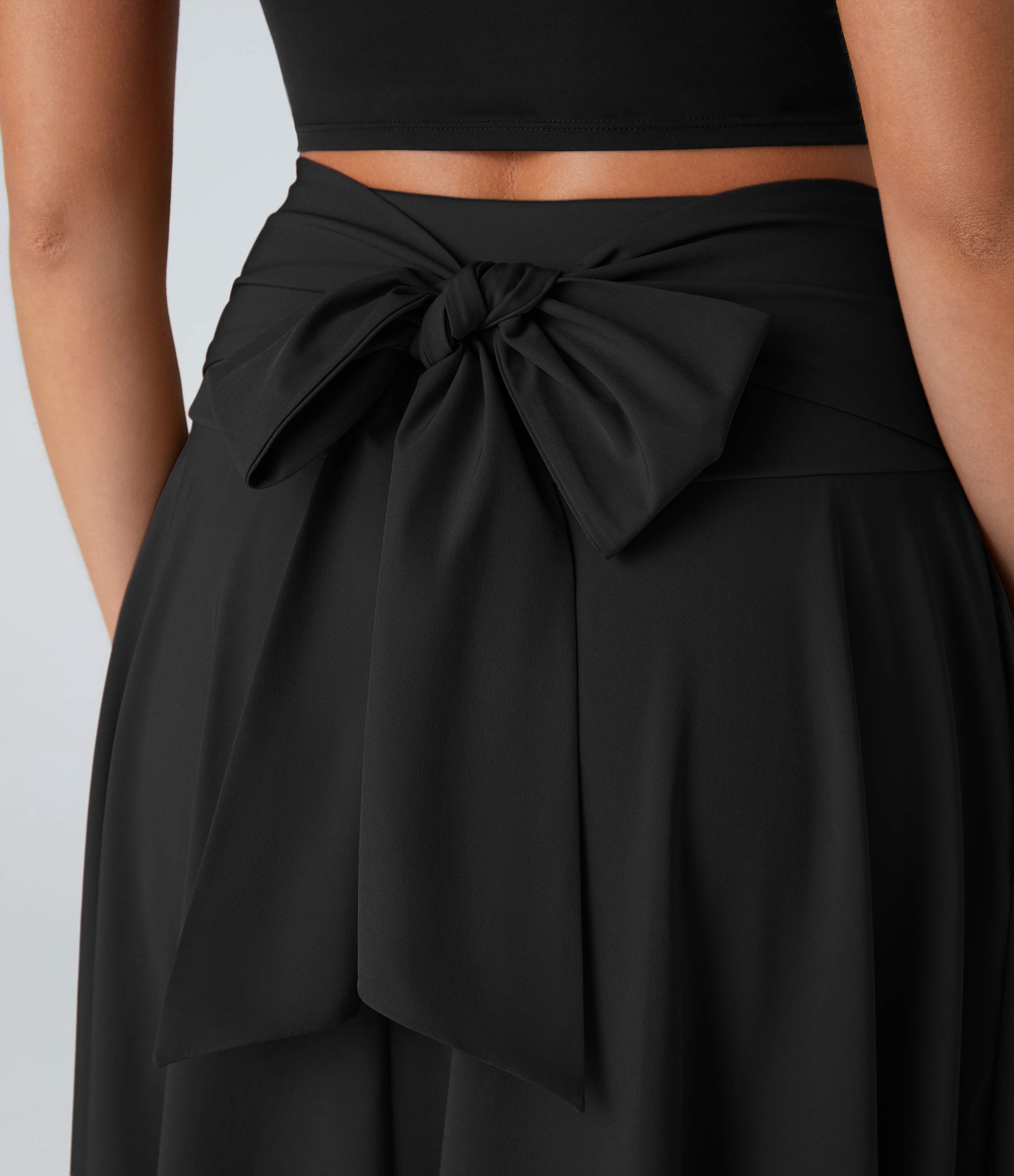 Halara Breezefulв„ў High Waisted Tie Back Side Pocket 2-in-1 Flowy Quick Dry Midi Casual Skirt  - Black - M(regular) 
