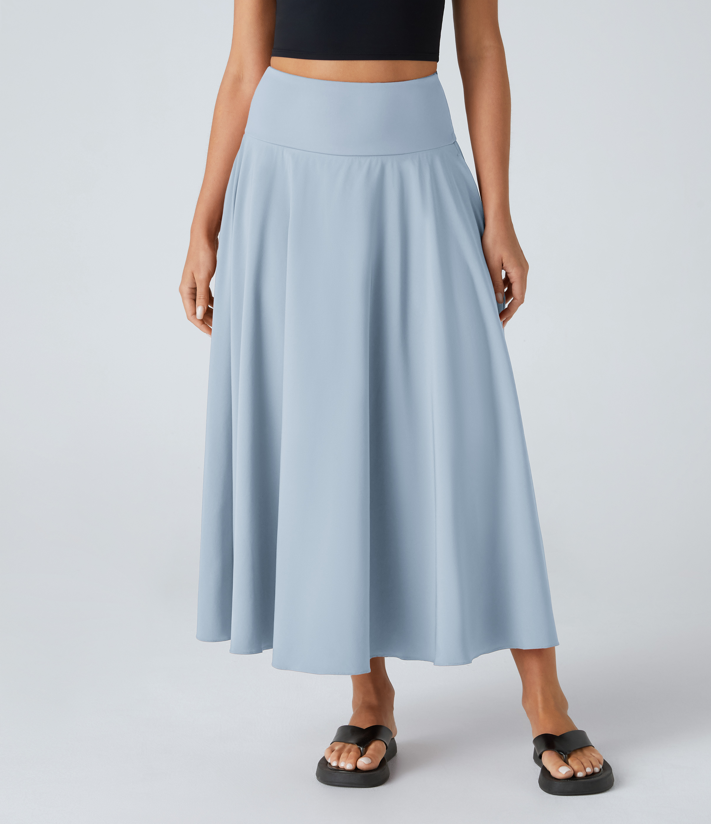 Halara Breezefulв„ў High Waisted Tie Back Side Pocket 2-in-1 Flowy Quick Dry Midi Casual Skirt  - Ballad Blue - XL(regular) 