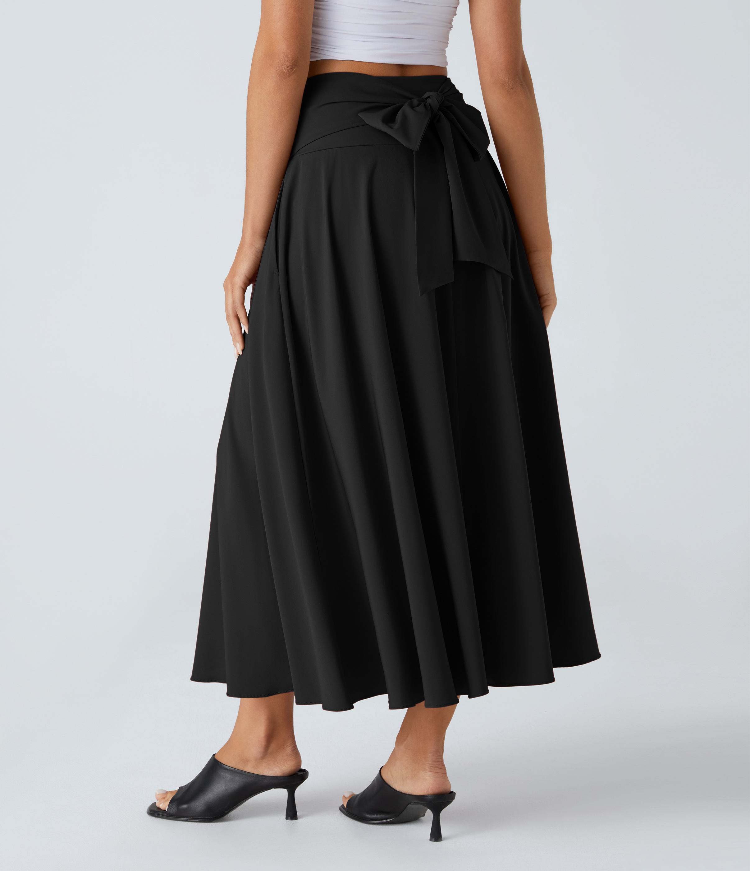 Halara Breezefulв„ў High Waisted Tie Back Side Pocket 2-in-1 Flowy Quick Dry Midi Casual Skirt  - Black - M(regular) 