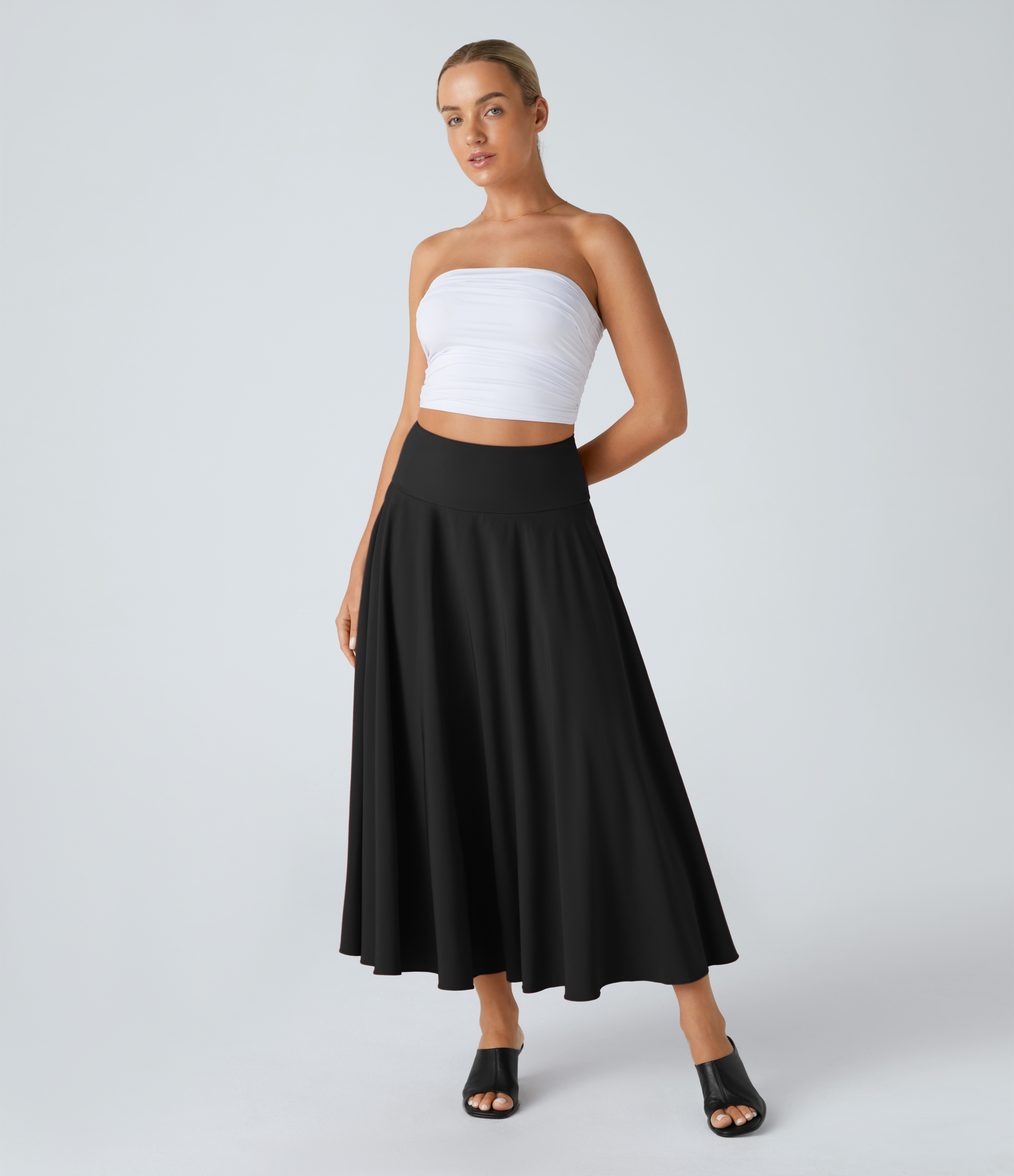 Halara Breezefulв„ў High Waisted Tie Back Side Pocket 2-in-1 Flowy Quick Dry Midi Casual Skirt  - Black - M(regular) 