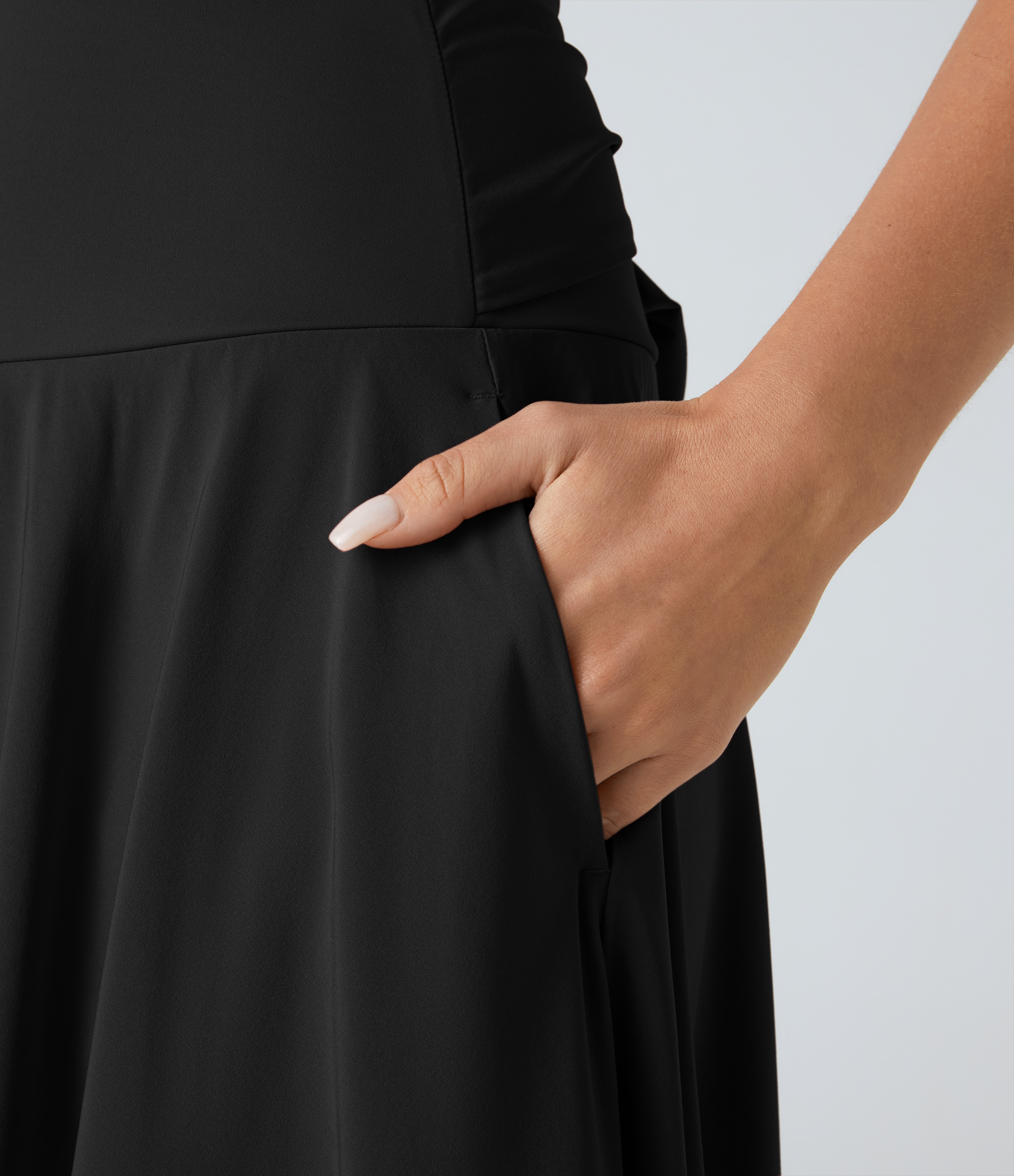Halara Breezefulв„ў High Waisted Tie Back Side Pocket 2-in-1 Flowy Quick Dry Midi Casual Skirt  - Black - M(regular) 
