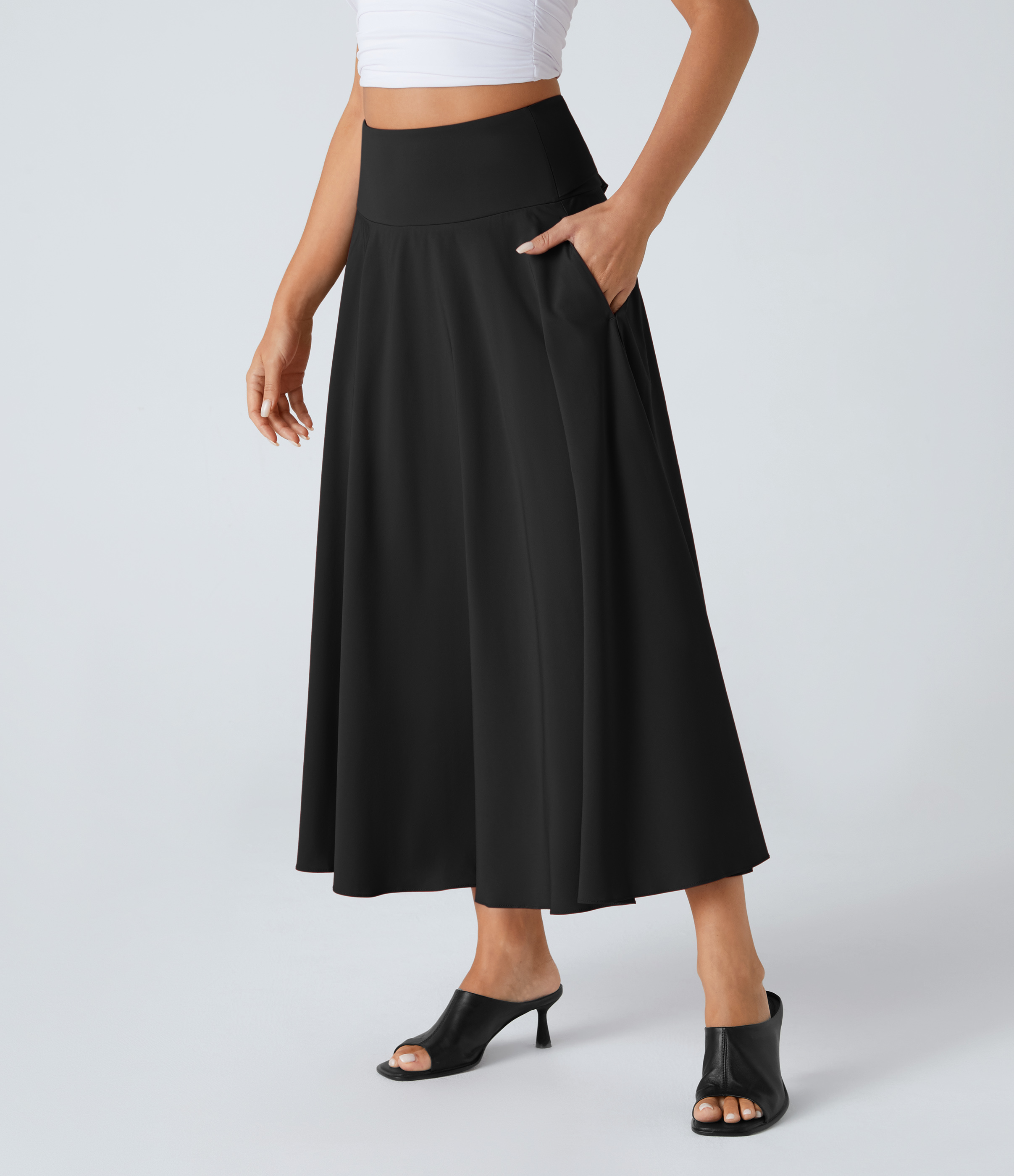 Halara Breezefulв„ў High Waisted Tie Back Side Pocket 2-in-1 Flowy Quick Dry Midi Casual Skirt  - Black - M(regular) 