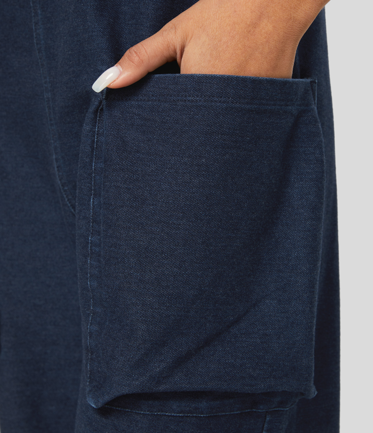 

Halara HalaraMagicв„ў V Neck Side Pocket Stretchy Knit Denim Casual Relaxed Overalls - Charming Blue Denim