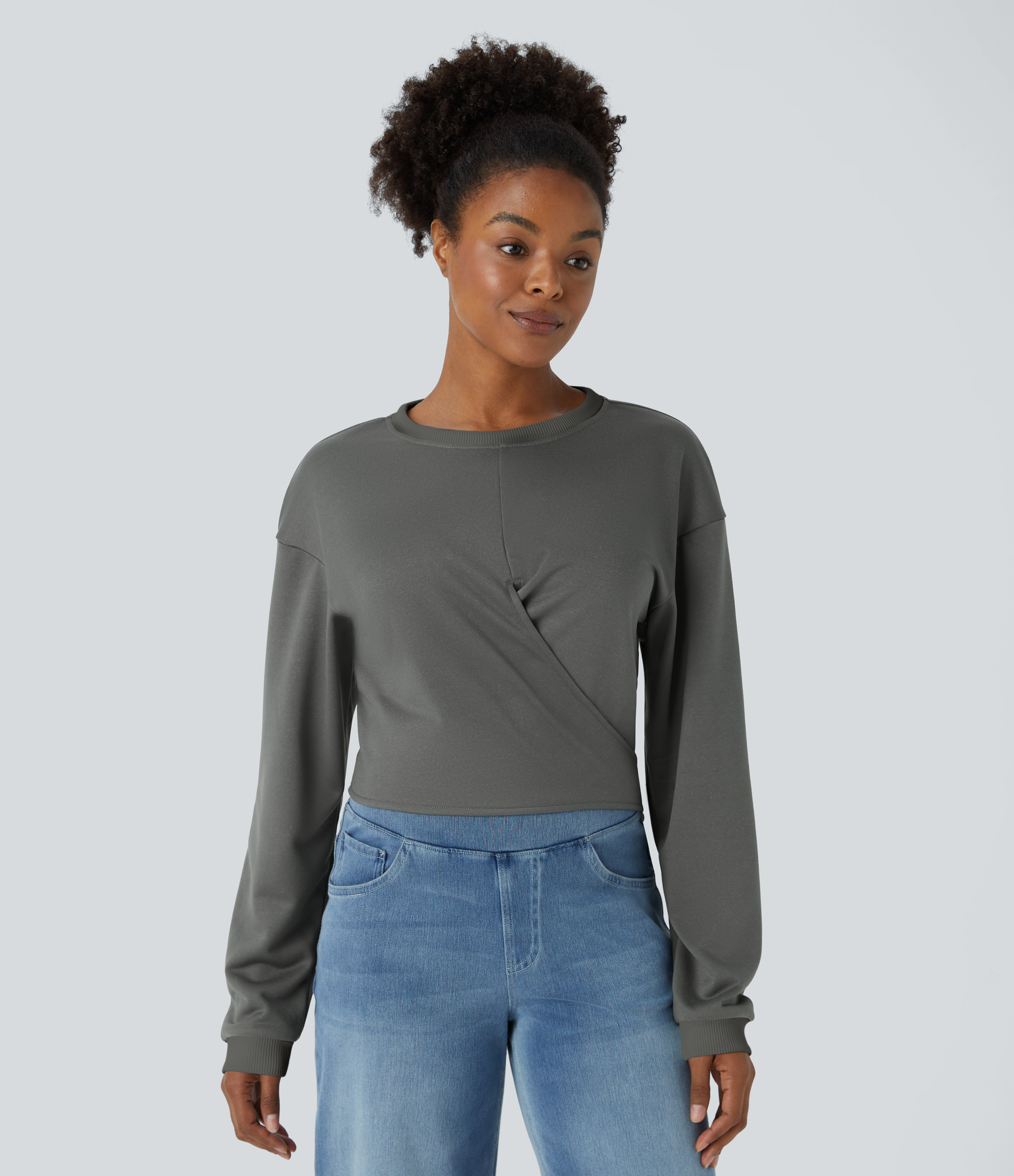 Contrast Round Neck Dropped Shoulder Long Sleeve Sweatshirt main image 0