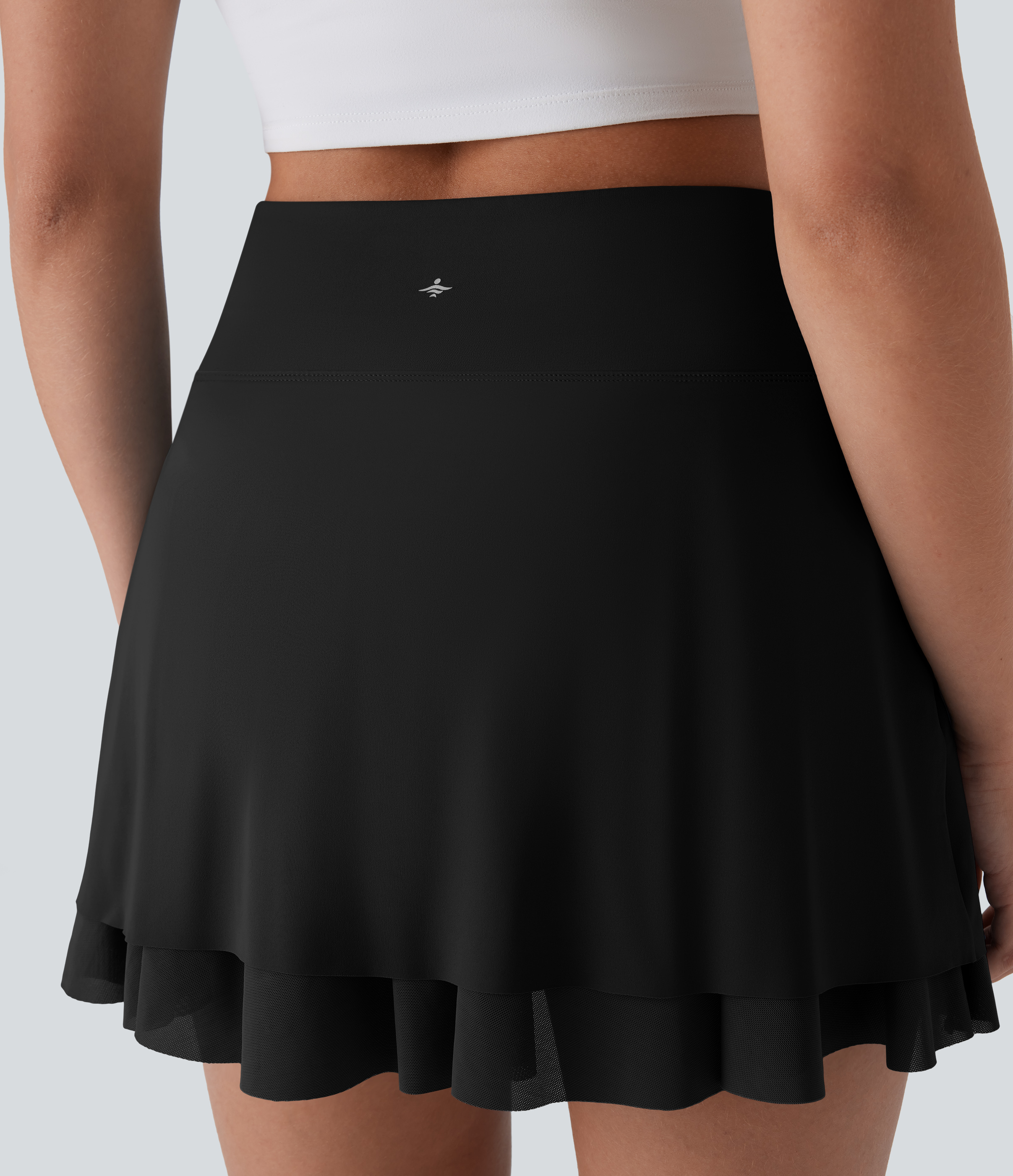 Halara Softlyzeroв„ў Airy High Waisted Contrast Mesh Tiered 2-in-1 Side Pocket Flare Mini Cool Touch Yoga Skirt-UPF50+  - Black - XS(regular) 