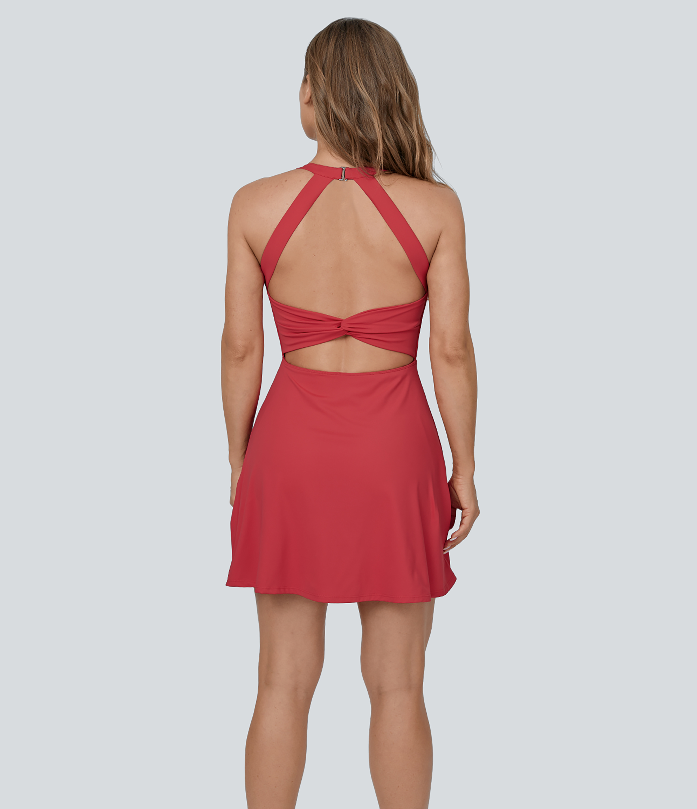 Halara Backless Twisted Flare Mini Dance Active Dress-DD/DDD/F Cups Workout Dress - Salsa - XL 