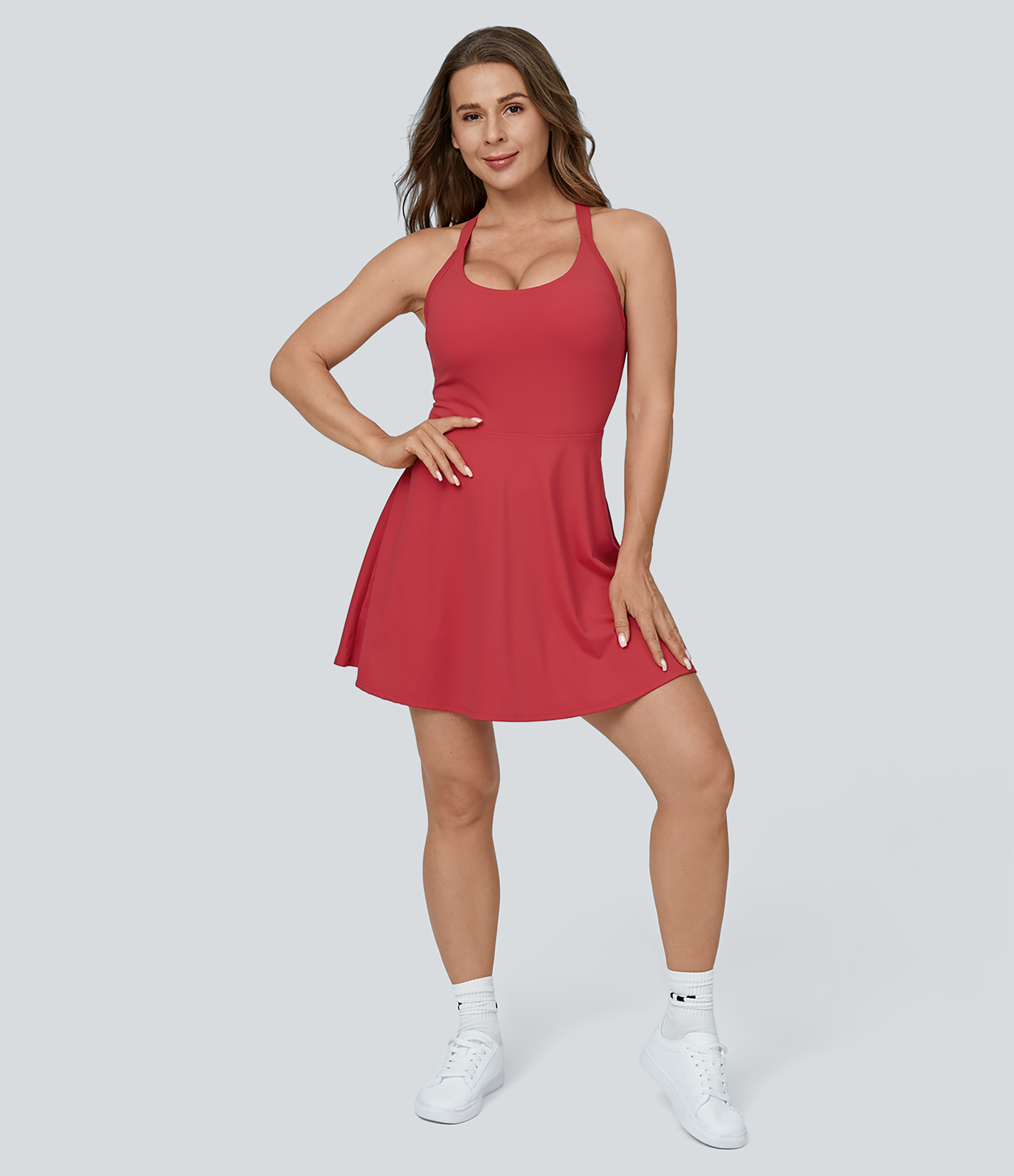Halara Backless Twisted Flare Mini Dance Active Dress-DD/DDD/F Cups Workout Dress - Salsa - XL 