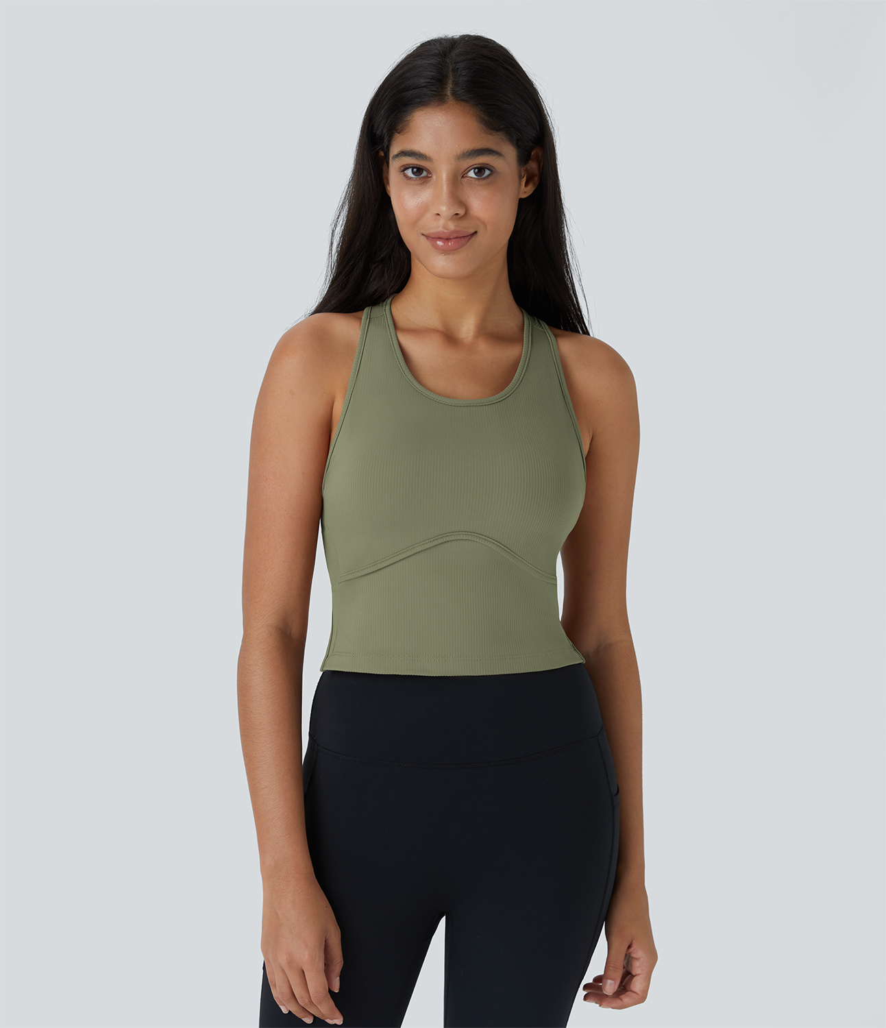 Halara Backless Decorative Metal Yoga Tank Top Tank Top - Catkin Green - S golf tops halter top tunic tops sleeveless tops backless top 
