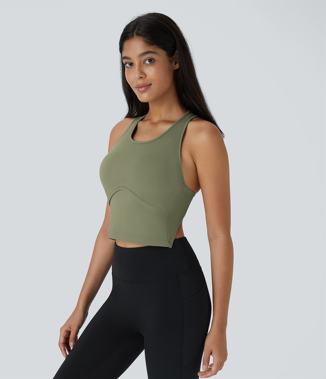 Halara Backless Decorative Metal Yoga Tank Top Tank Top - Catkin Green - S golf tops halter top tunic tops sleeveless tops backless top 