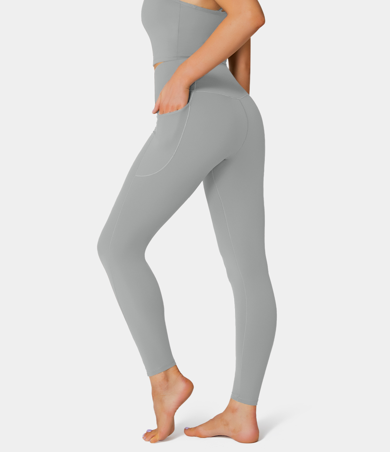 

Halara Softlyzeroв„ў Crossover Pocket Plain Leggings-UPF50+ - Mist Grey -  gym leggings leggings with pockets leggings with butt lift