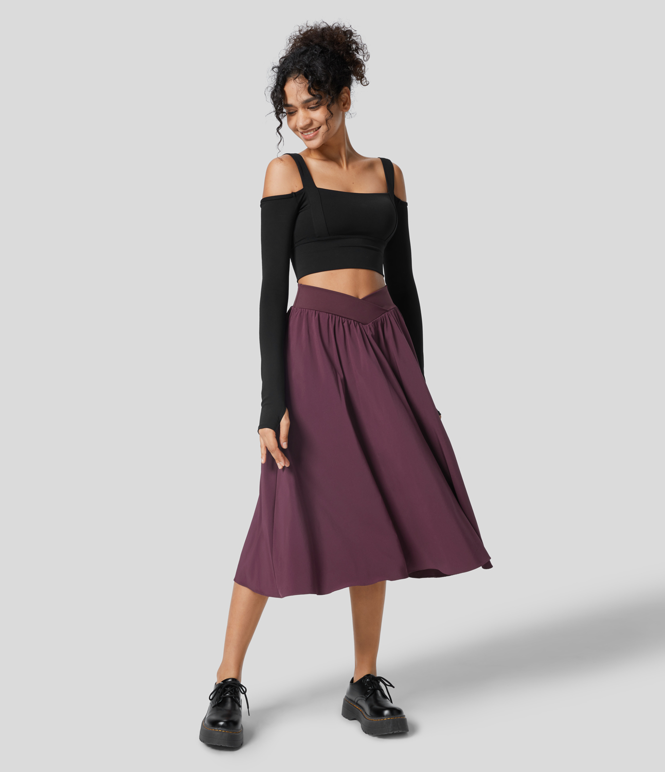 Halara Breezefulв„ў Crossover High Waisted Side Pocket 2-in-1 Midi Quick Dry Casual Flare Skirt  - Amaranth - XS(regular) 