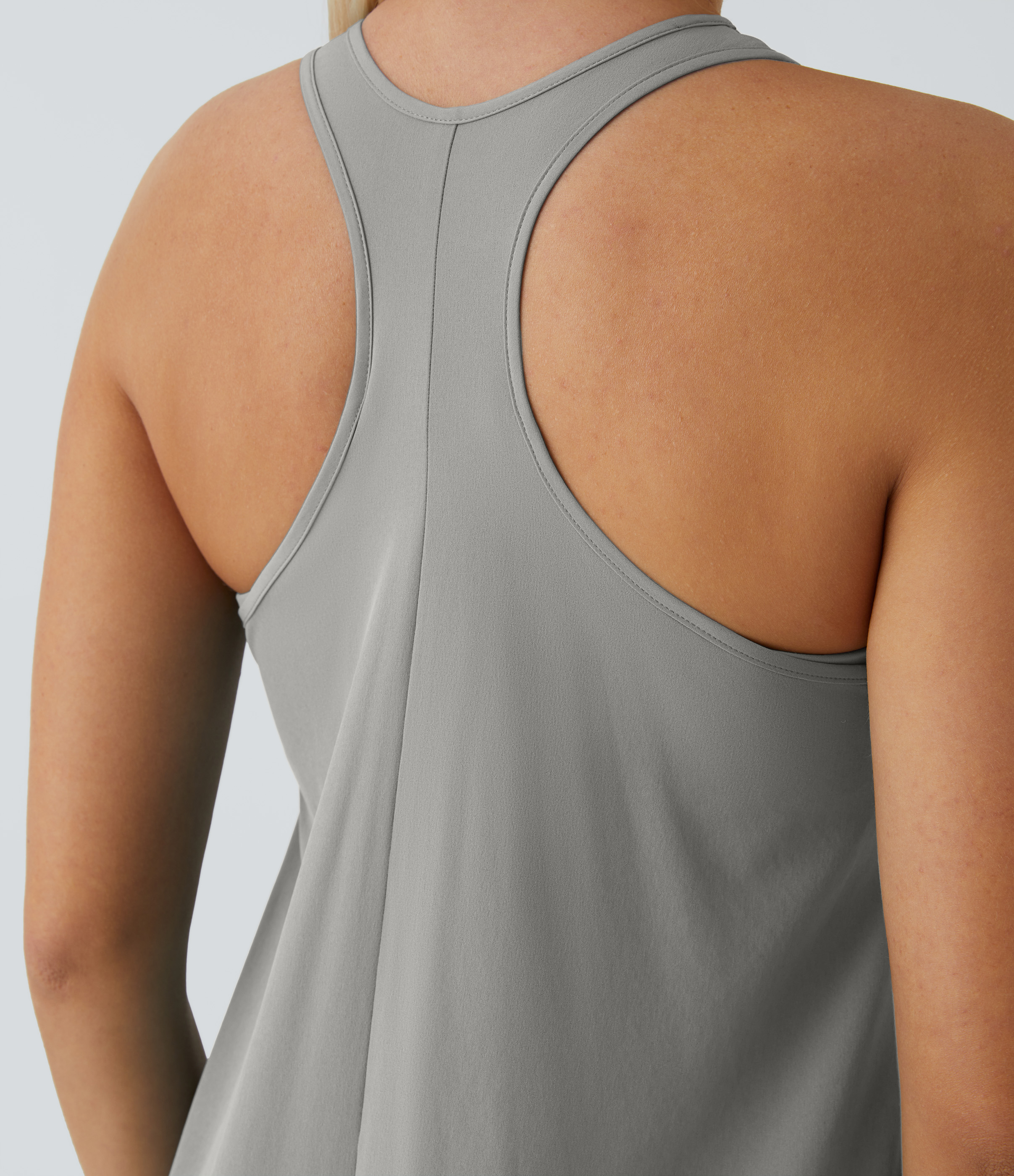 Halara Breezefulв„ў Backless Racerback Side Pocket High Low Flowy Midi Quick Dry Casual Dress Casual Dress - Ghost Gray - XS slip dress 