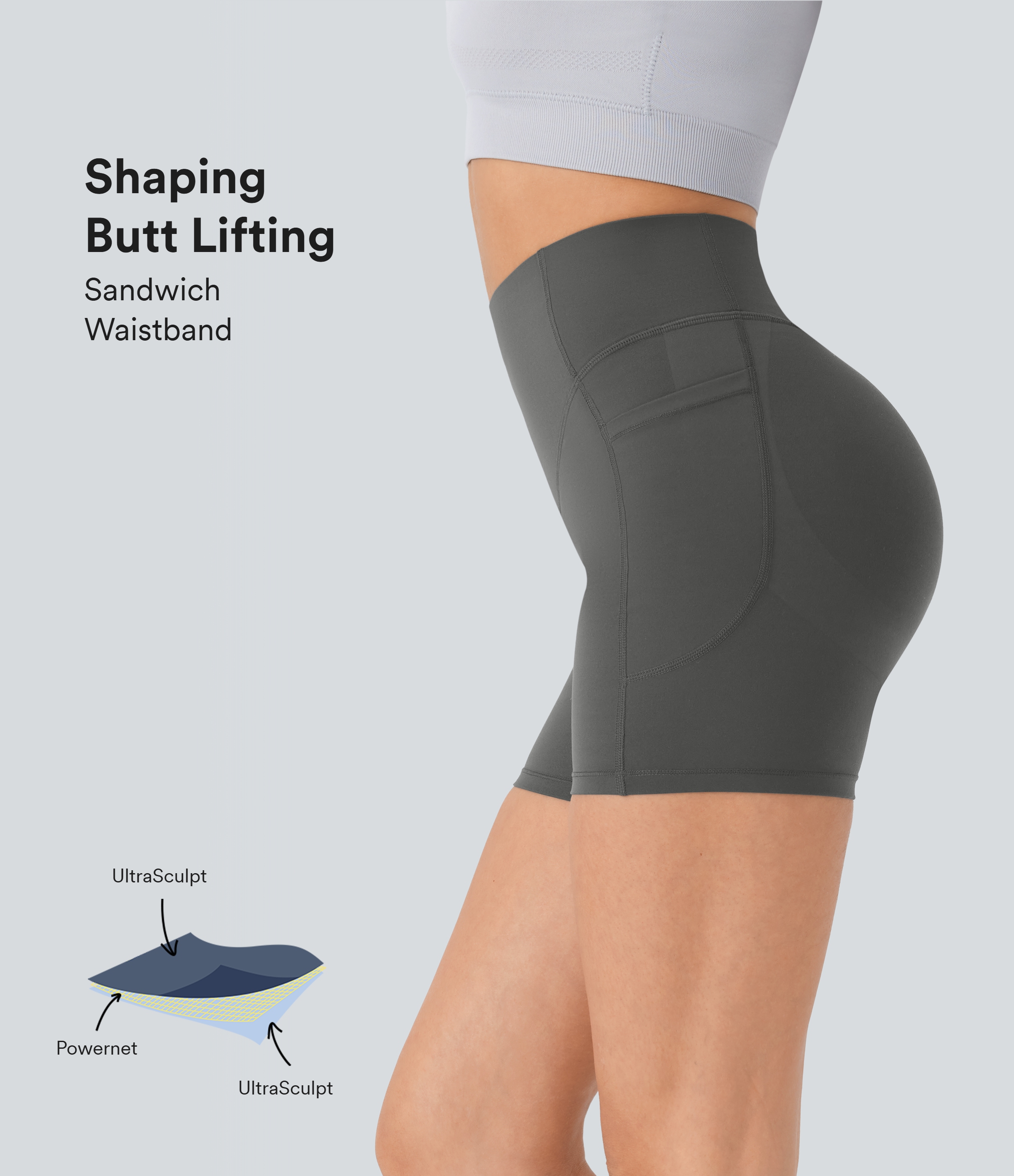 Halara UltraSculpt™ High Waisted Scrunch Butt Lifting Tummy Control Pocket Shaping Workout Biker Shorts 5''