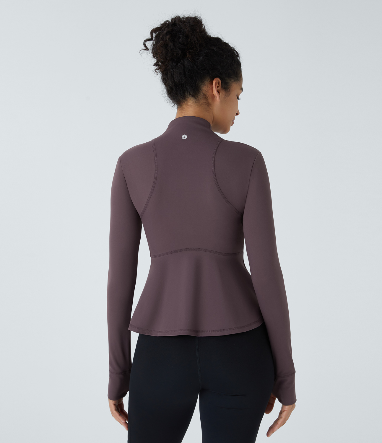 Halara Stand Collar Zipper Thumb Hole Ruffle Hem Yoga Jacket  - Dusky Evening purple - S 