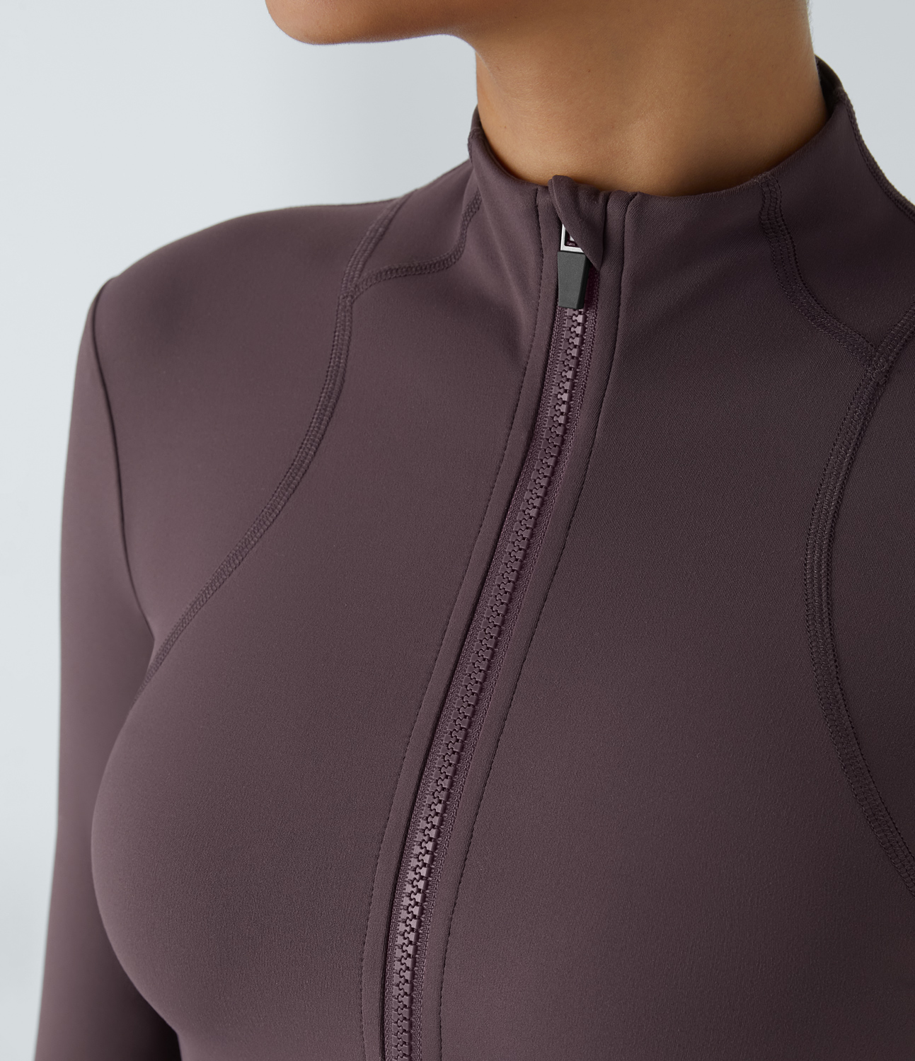 Halara Stand Collar Zipper Thumb Hole Ruffle Hem Yoga Jacket  - Dusky Evening purple - S 