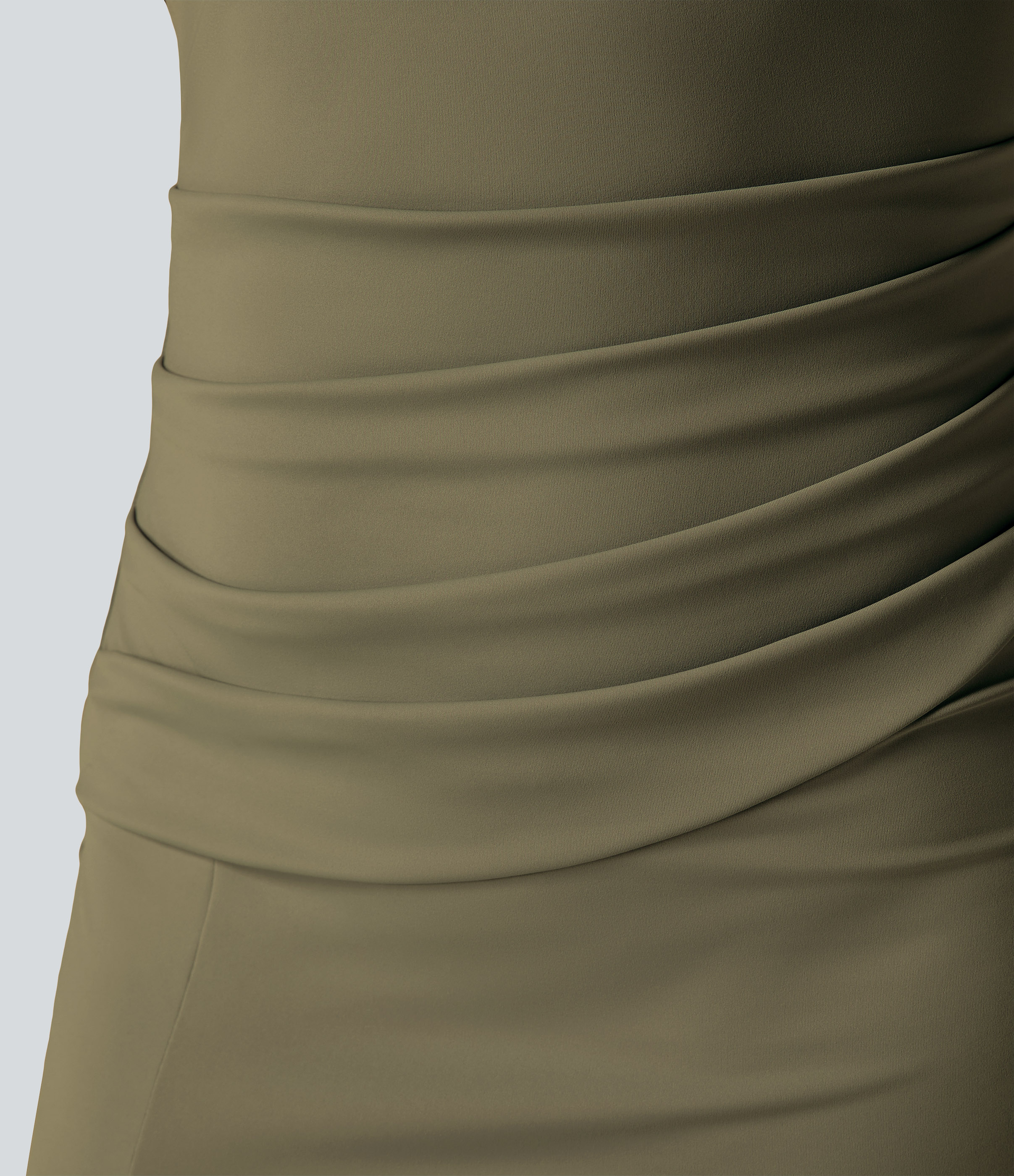 Halara Square Neck Backless Corset Ruched Split Bodycon Midi Casual Dress Casual Dress - Withered Green - S slip dress beach dress 