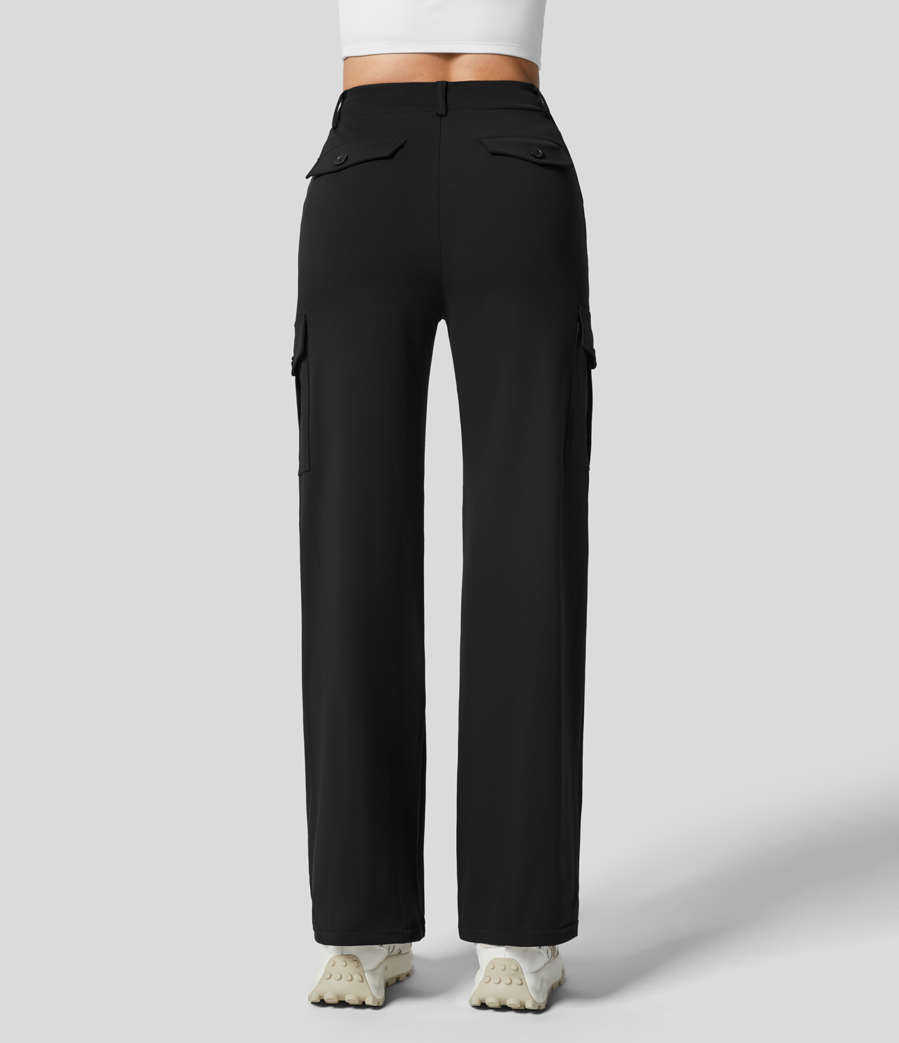 Halara Softlyzeroв„ў Eco High Waisted Button Zipper Multiple Pockets Casual Cargo Pants  - Black - L(regular) sweatpants jogger pants 