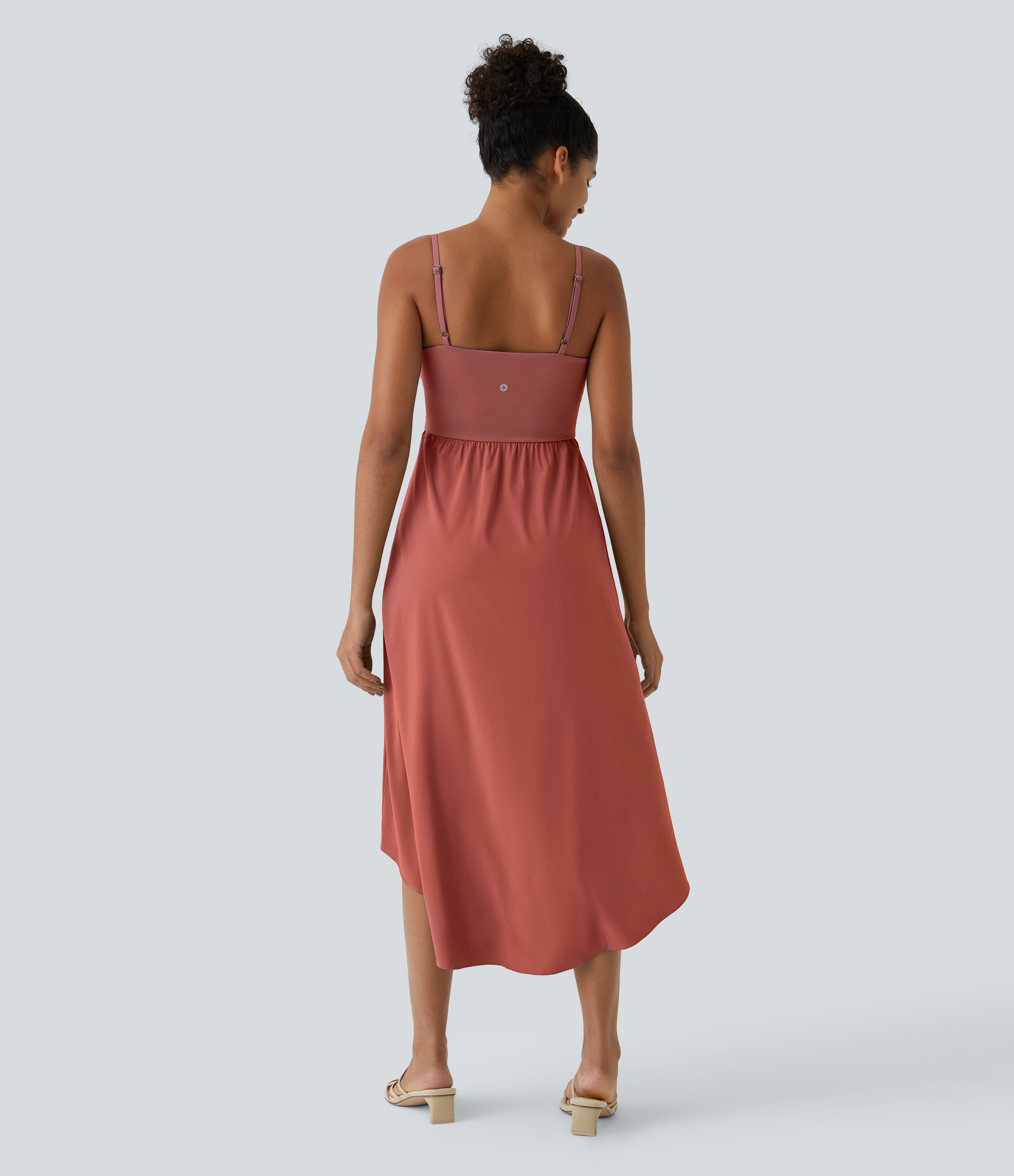 Halara Breezefulв„ў Backless Asymmetric Crossover Hem 2-Piece Side Pocket Flowy Midi Quick Dry Casual Dress Casual Dress - Rouge Dark Red - XS 