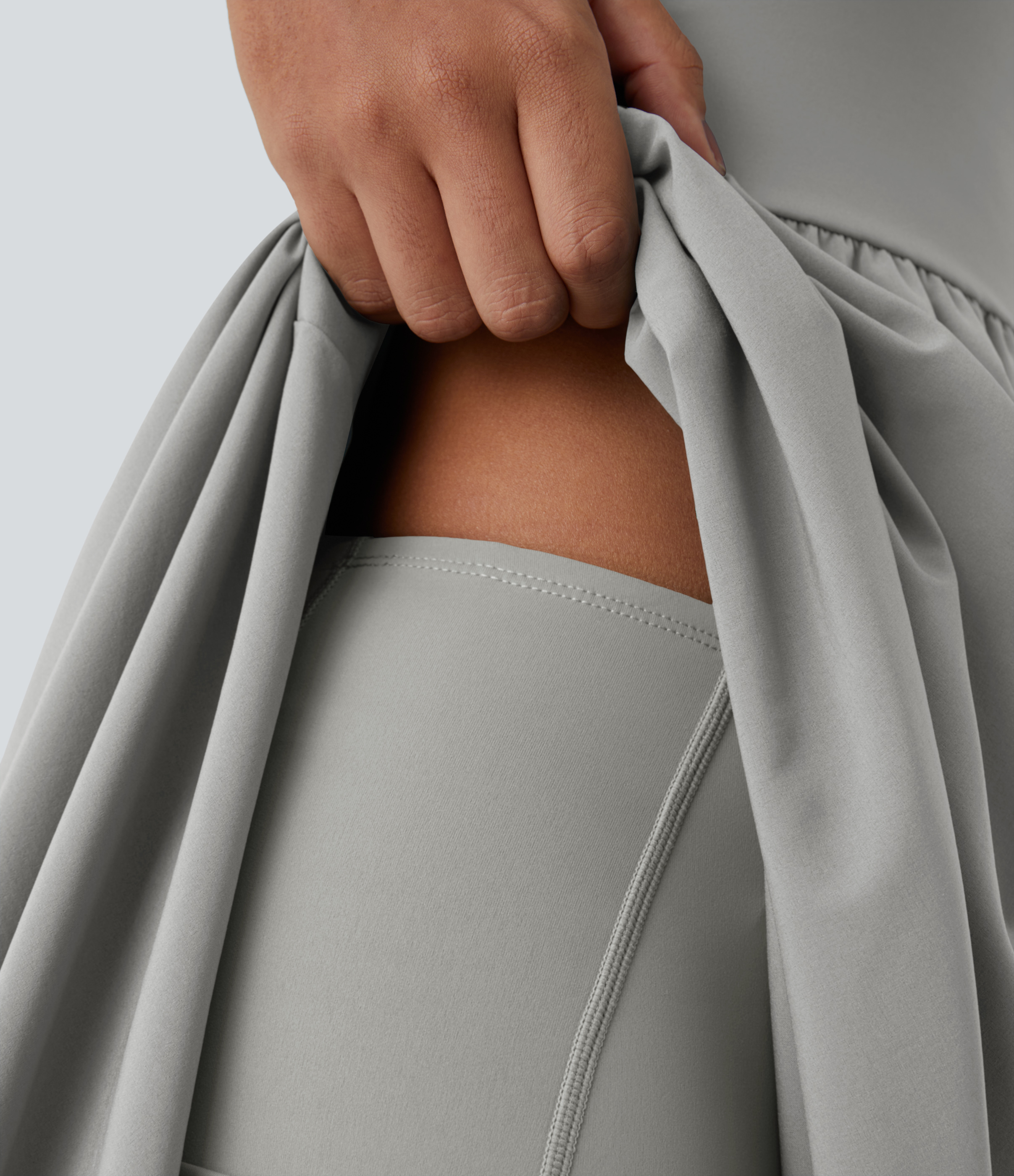 Halara Breezefulв„ў Backless Asymmetric Crossover Hem 2-Piece Side Pocket Flowy Midi Quick Dry Casual Dress Casual Dress - Greenish Grey - M 
