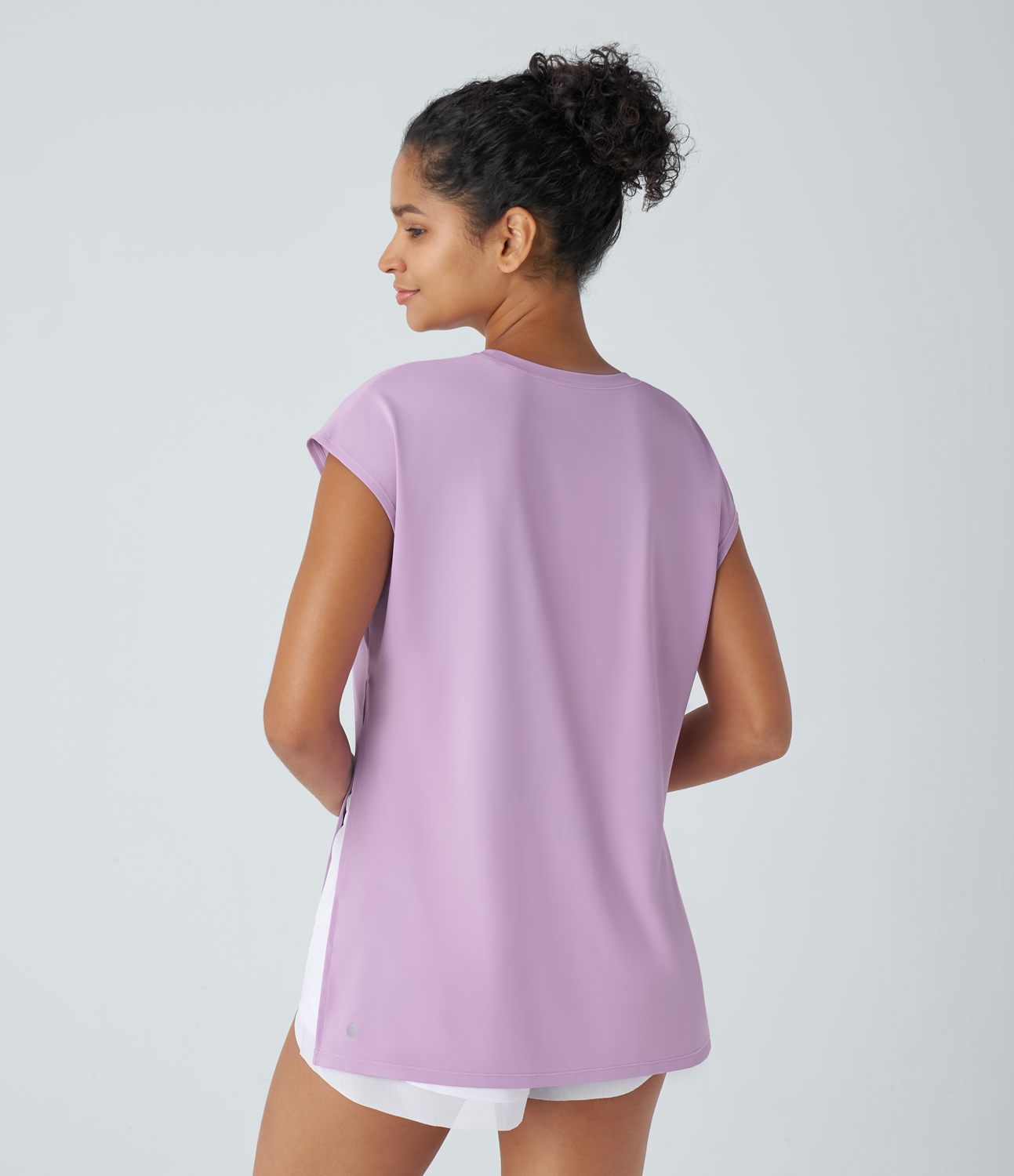 Halara Short Sleeve Split High Low Running Sports Top  - Plum Pink Purple - XL 