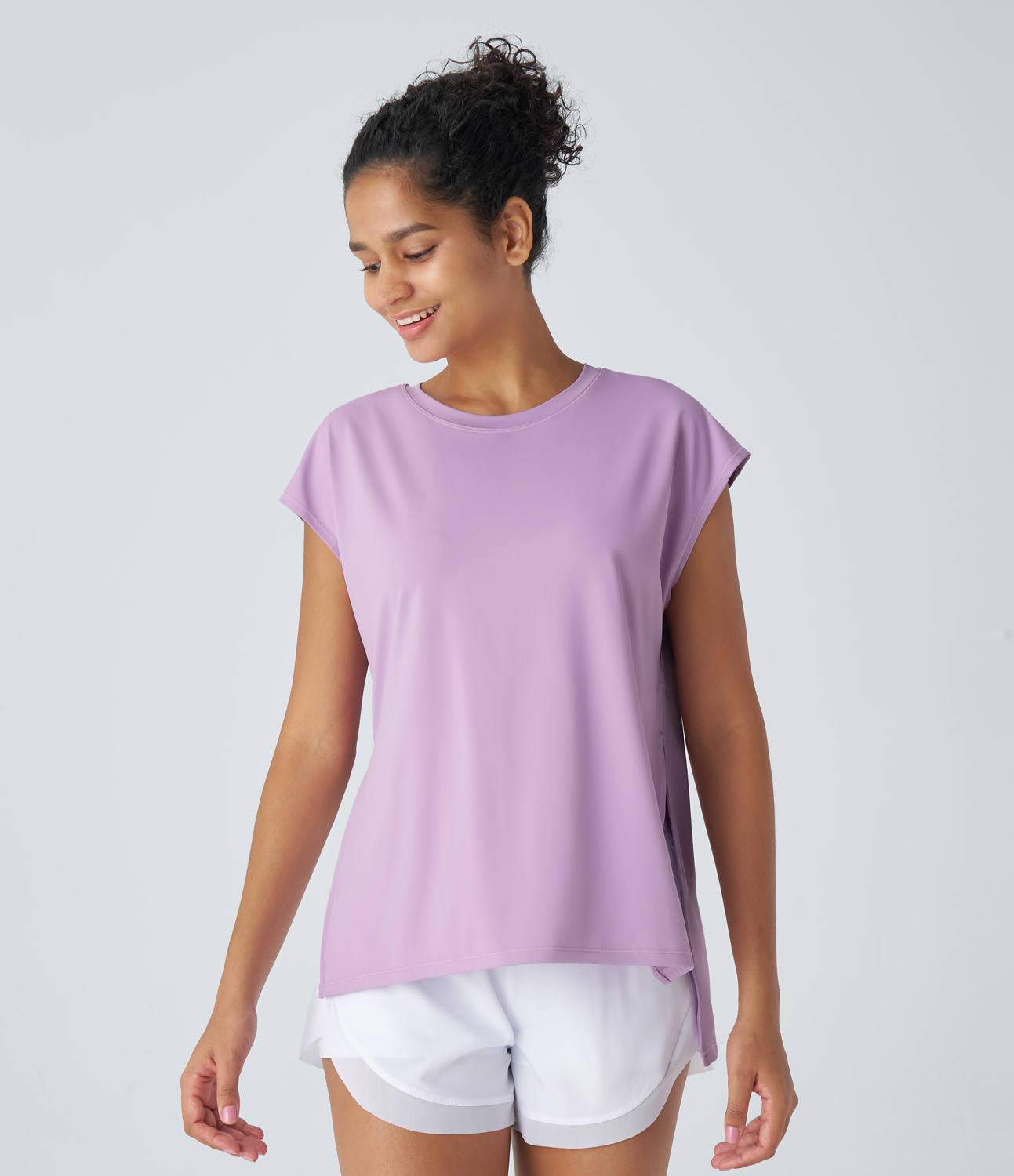 Halara Short Sleeve Split High Low Running Sports Top  - Plum Pink Purple - XL 