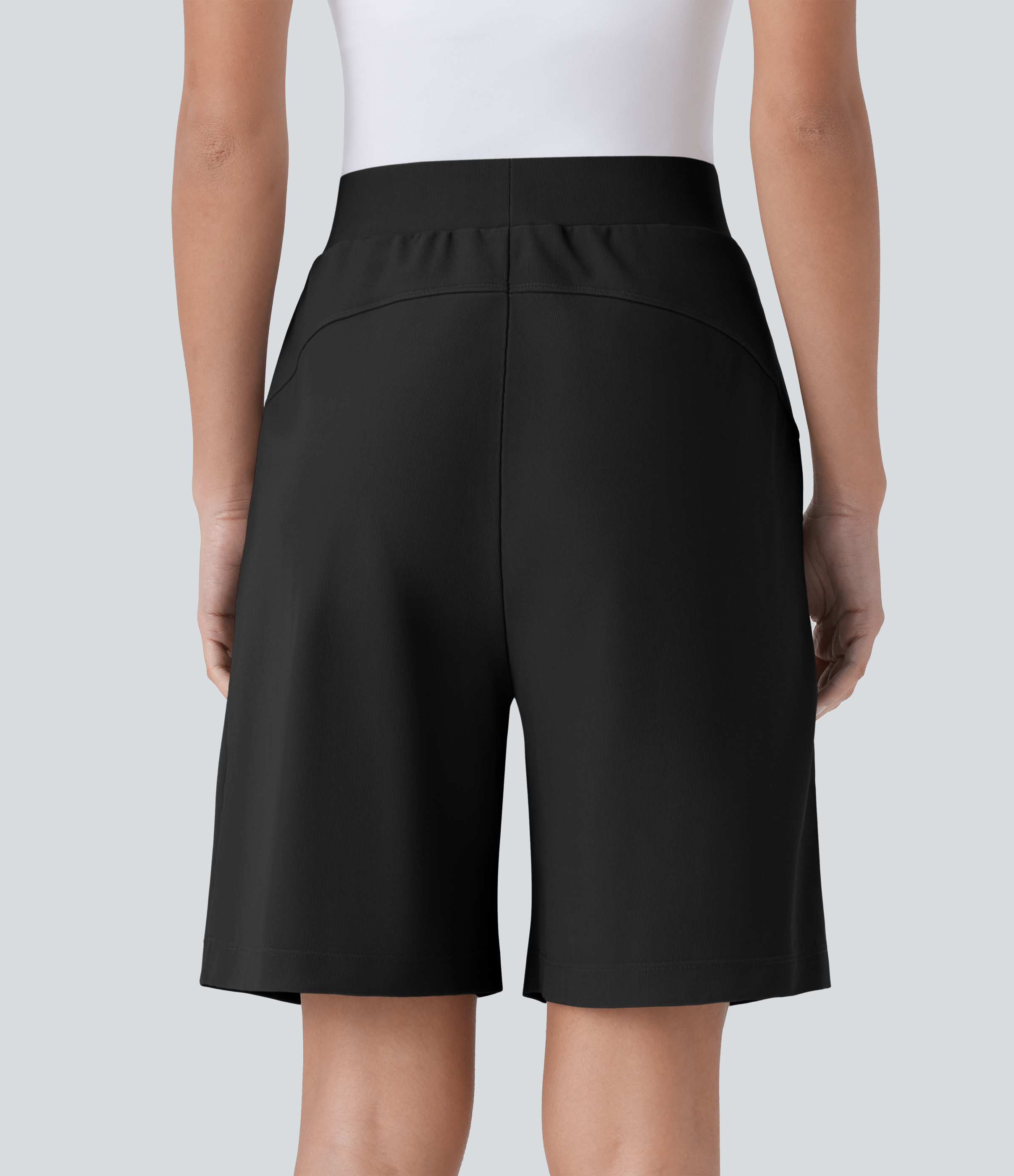 Halara High Waisted Body Sculpt Waist-Slimming Side Pocket Micro Waffle Work Shorts  - Black - S 