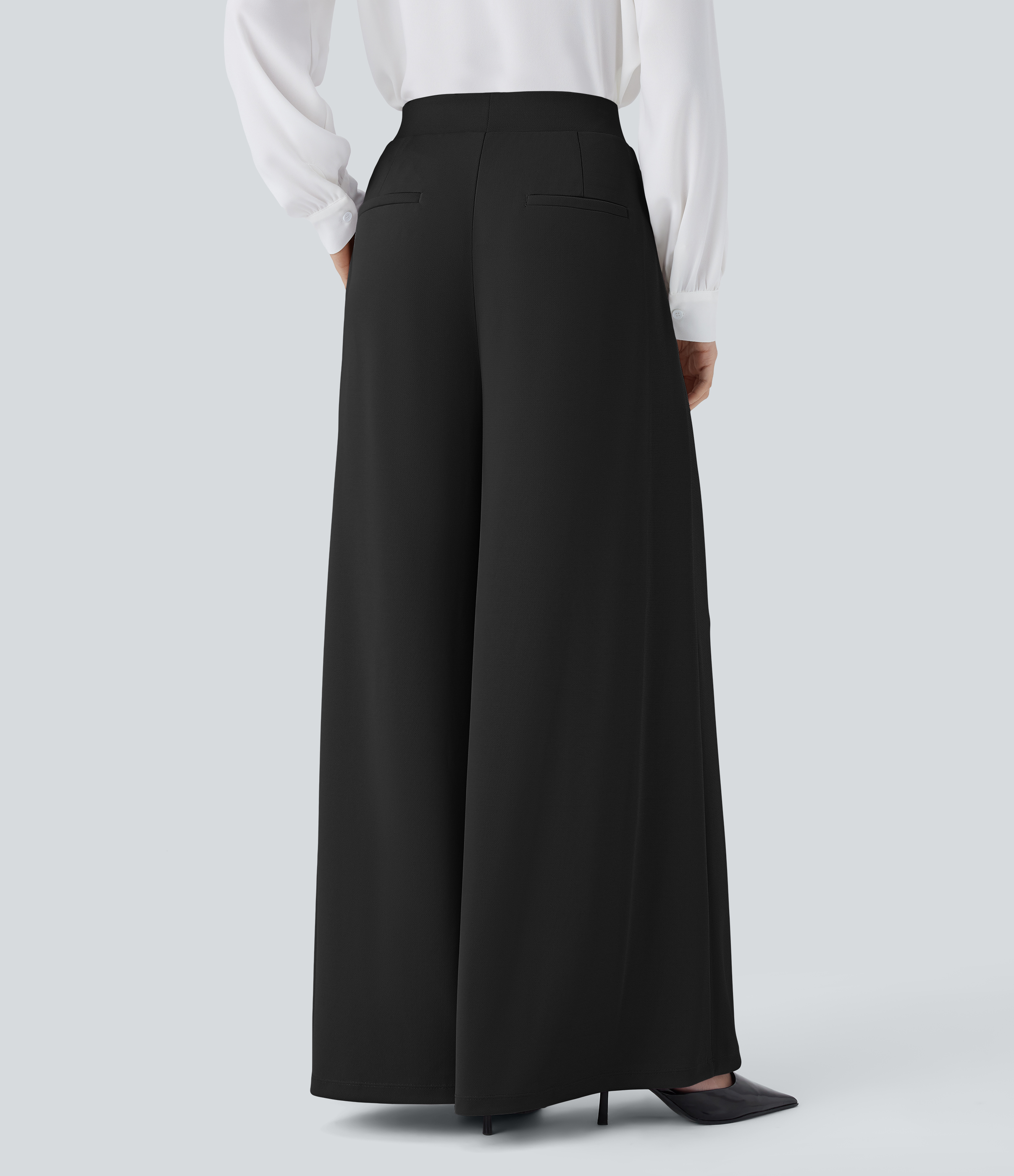 Halara High Waisted Decorative Button Side Pocket Palazzo Wide Leg Work Pants  - Black - XS(regular) sweatpants jogger pants 
