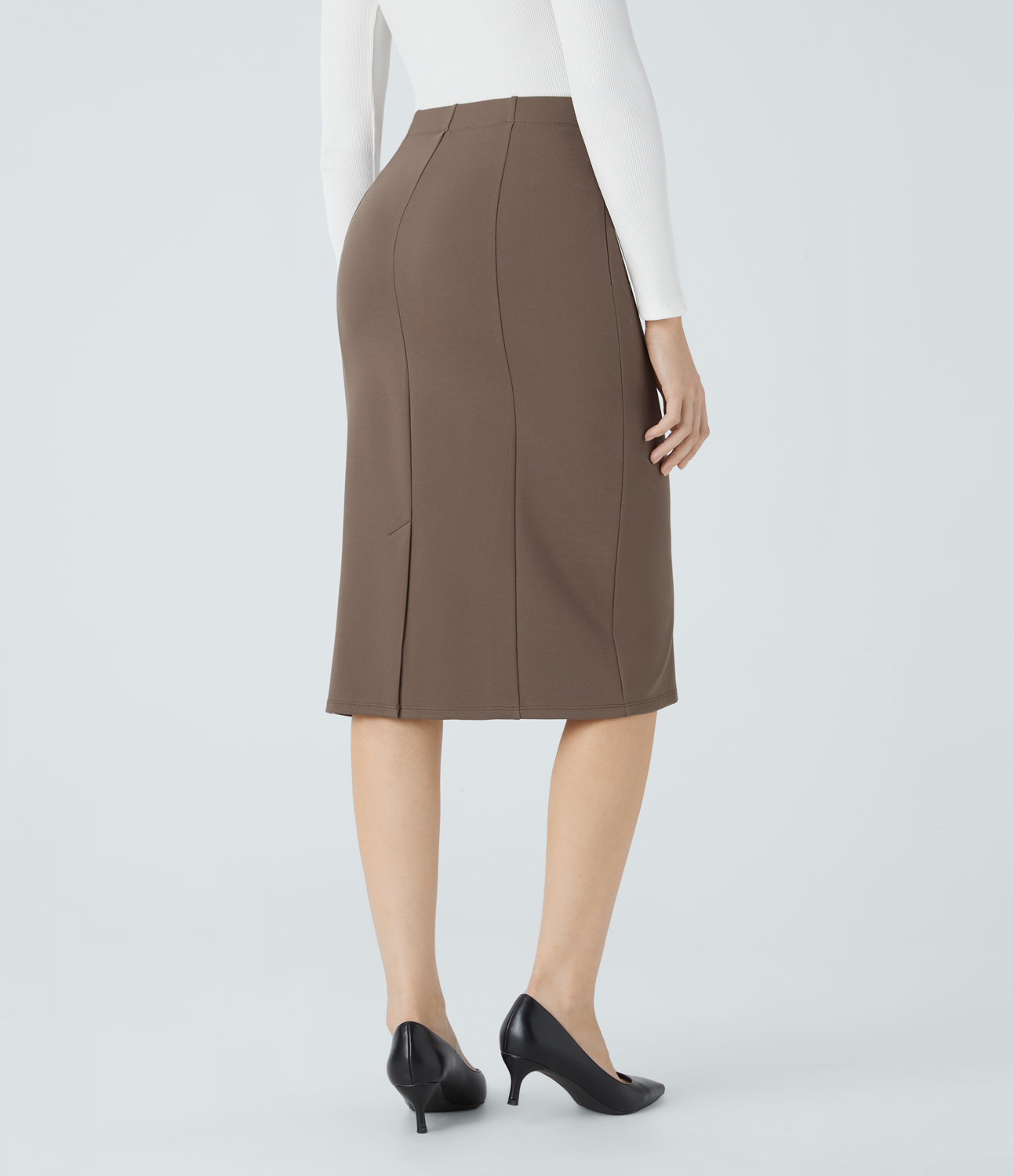 Halara High Waisted Side Zipper Pocket Split Hem Midi Work Pencil Skirt  - Iron - S(regular) 
