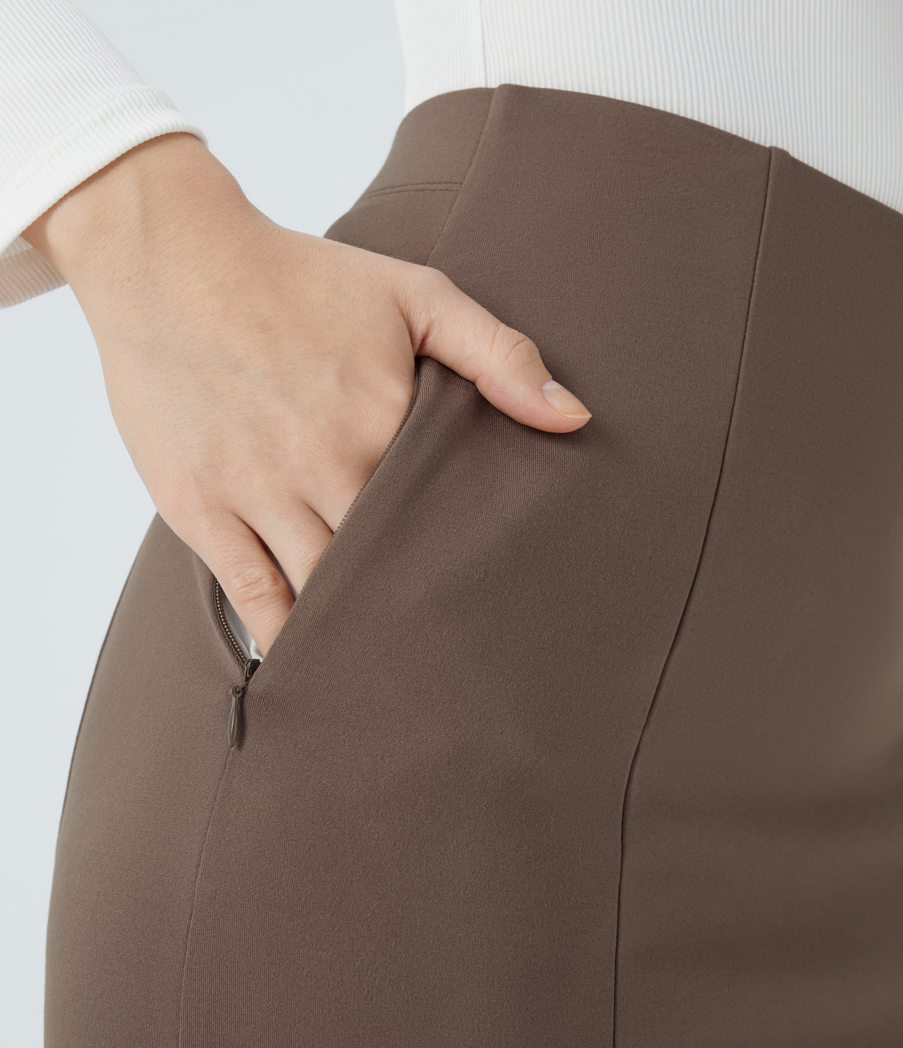 Halara High Waisted Side Zipper Pocket Split Hem Midi Work Pencil Skirt  - Iron - S(regular) 