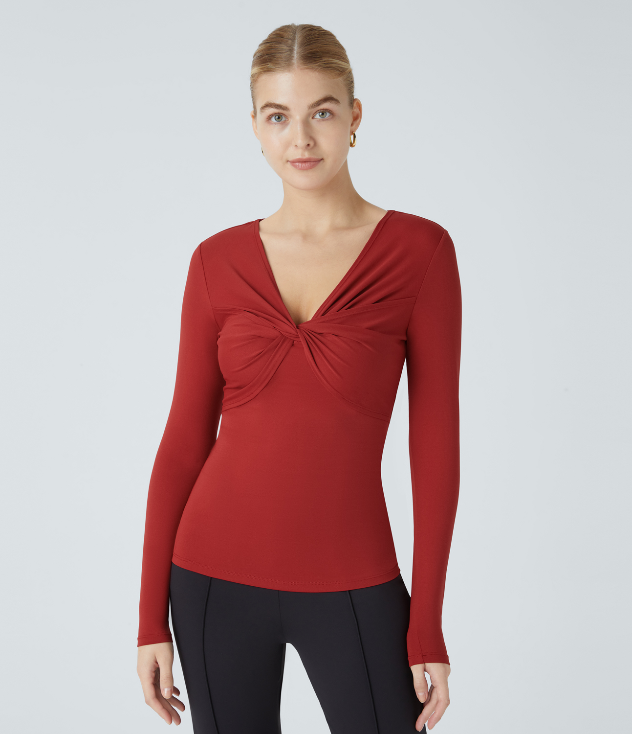 Halara V Neck Twisted Long Sleeve Work Top Tank Top - Emboldened - L golf tops halter top tunic tops sleeveless tops backless top 