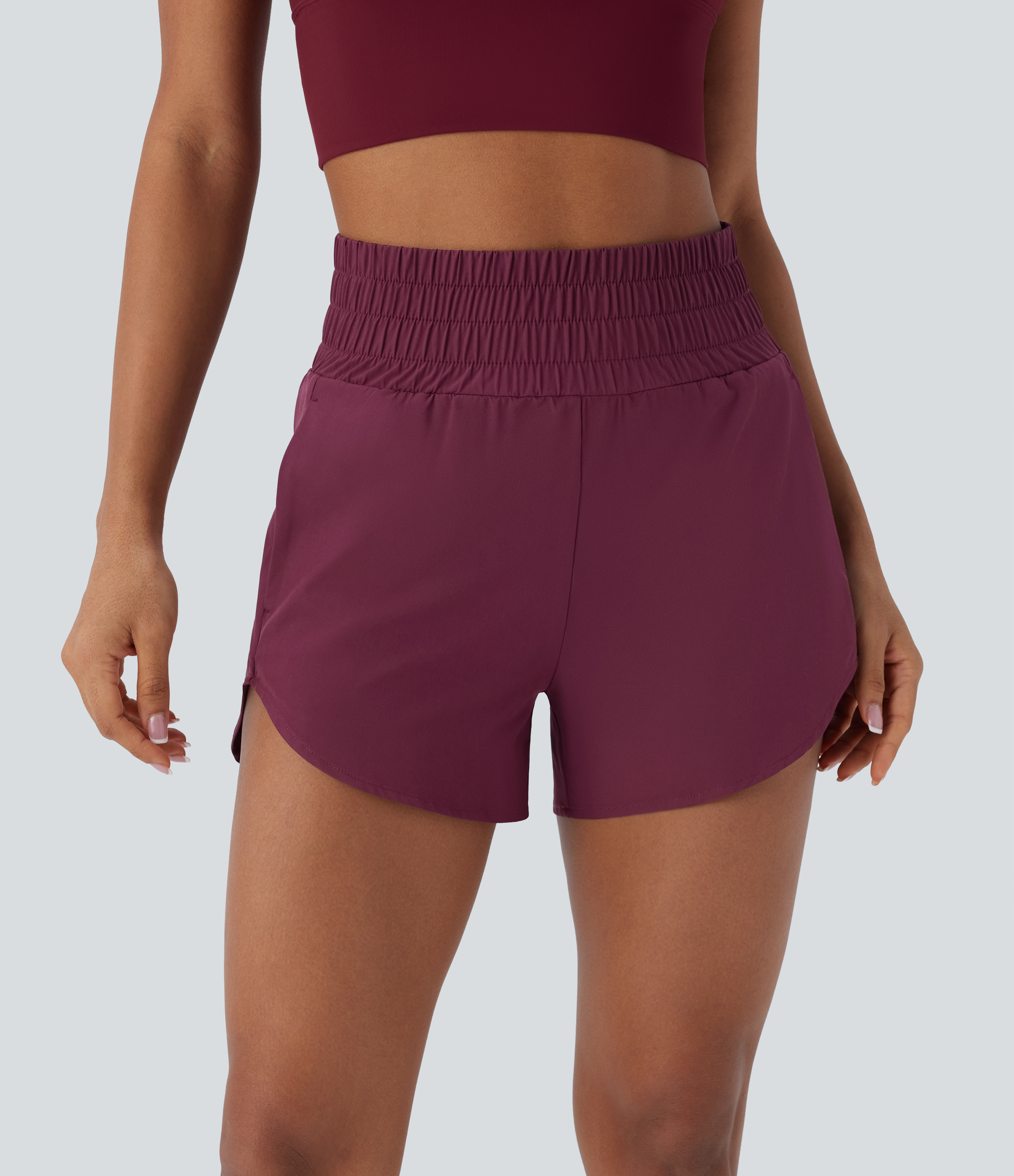 Halara Breezefulв„ў High Waisted Multiple Pockets 2-in-1 Curved Hem Quick Dry Running Shorts 3.5`` Gym Short - Amaranth - XL booty shorts 