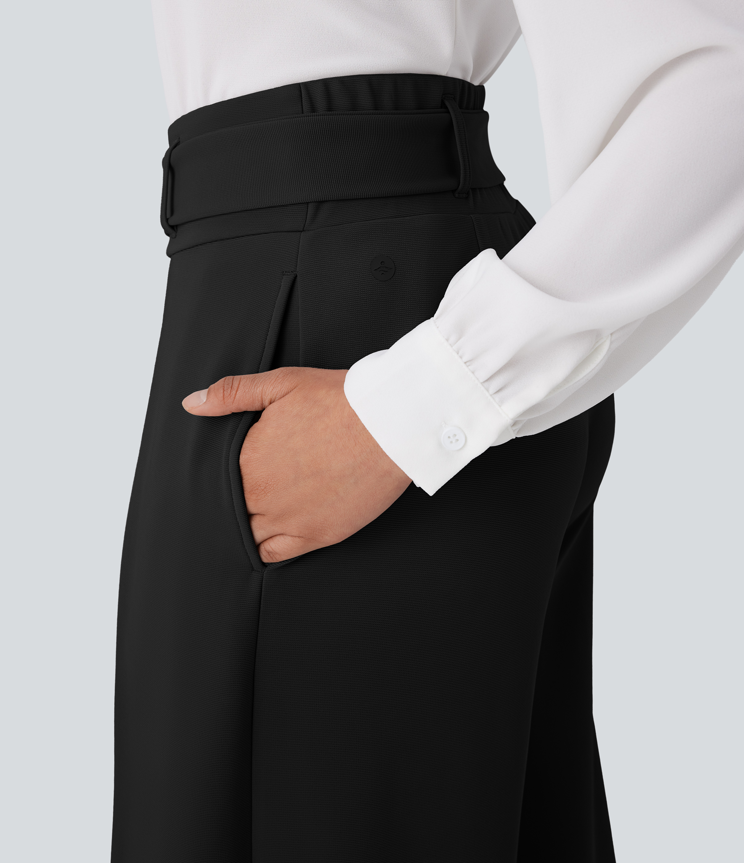 Halara Halara Flexв„ў High Waisted Belted Side Pocket Wide Leg Micro Waffle Work Pants  - Black - XL(regular) sweatpants jogger pants 