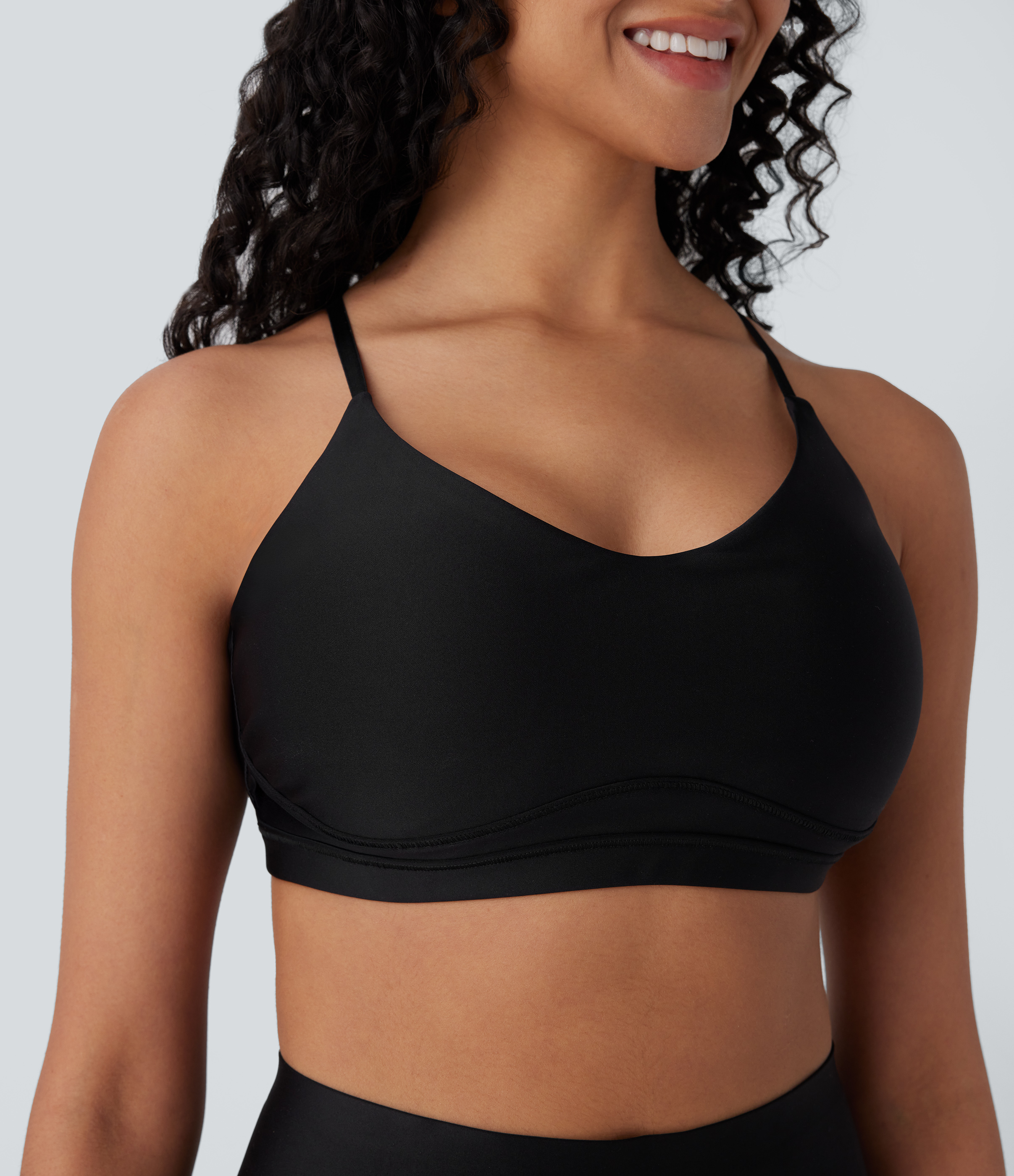 Halara Low Support Crisscross Adjustable Straps Cut Out Sheen Yoga Sports Bra  - Black - XS push up bra strapless bra backless bra sticky bra 